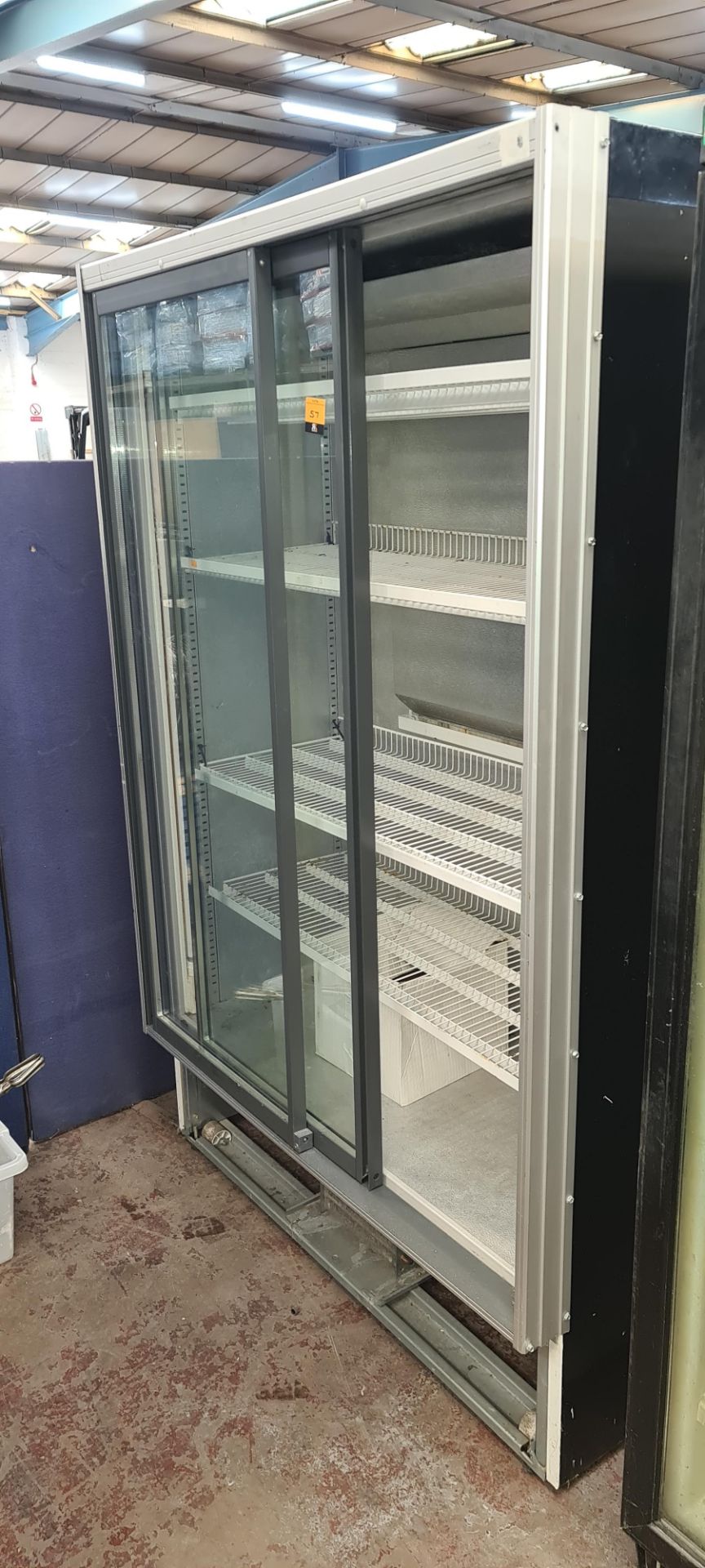 Caravell upright display fridge with twin clear sliding doors