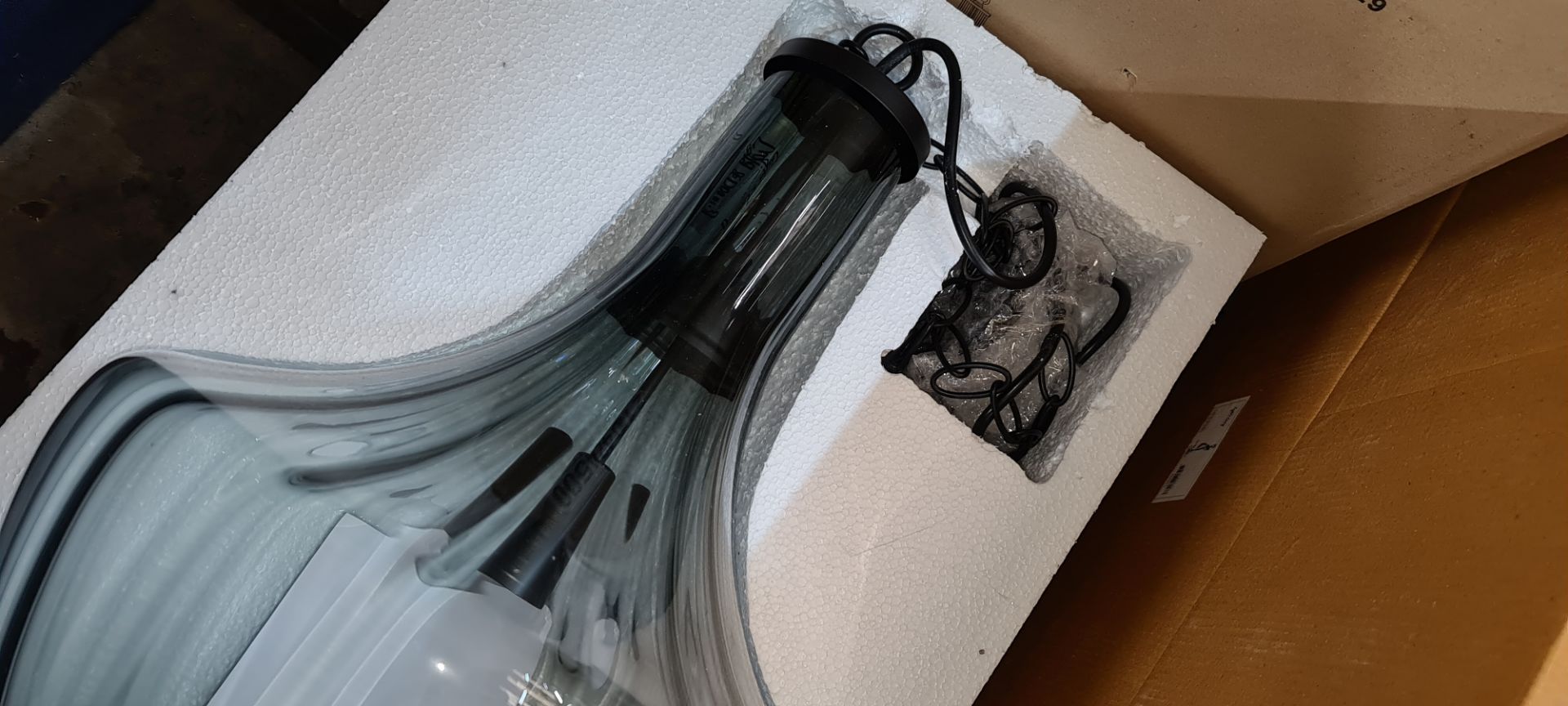 2 off Galina smoked glass hanging lamp light fittings, each circa 57.5cm tall & 35cm diameter - Image 4 of 5
