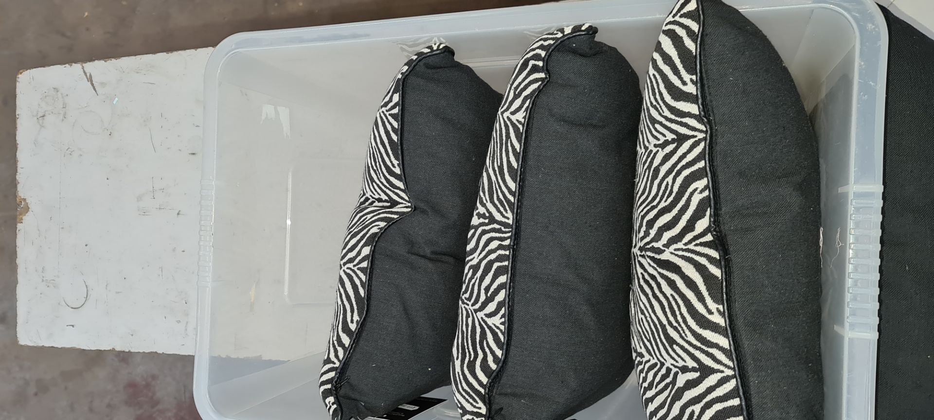 Set of 4 square cushions with black & white striped pattern, priced at £19.99 each - crate excluded - Image 4 of 4