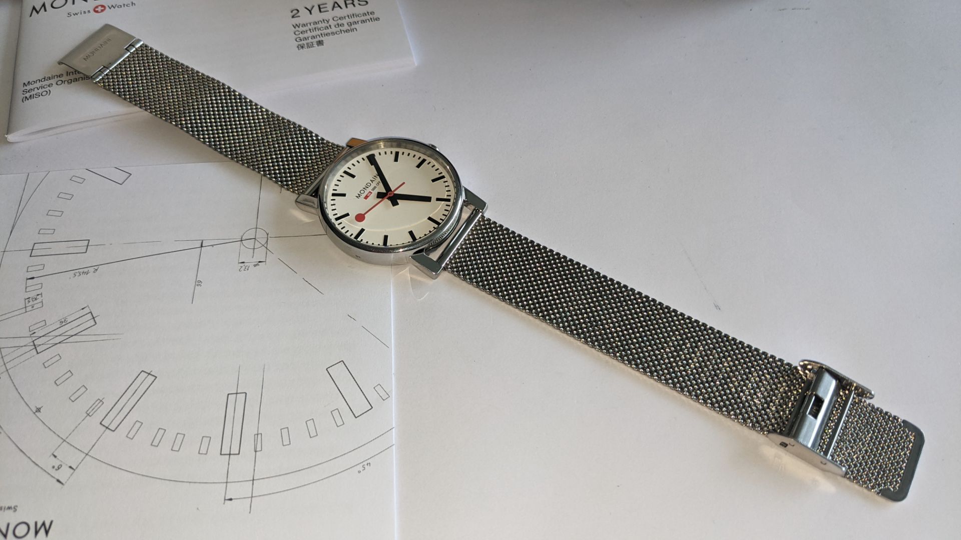 Mondaine watch on metal strap. Official Swiss Railways watch. No price tag. Stainless steel case, wa - Image 4 of 17