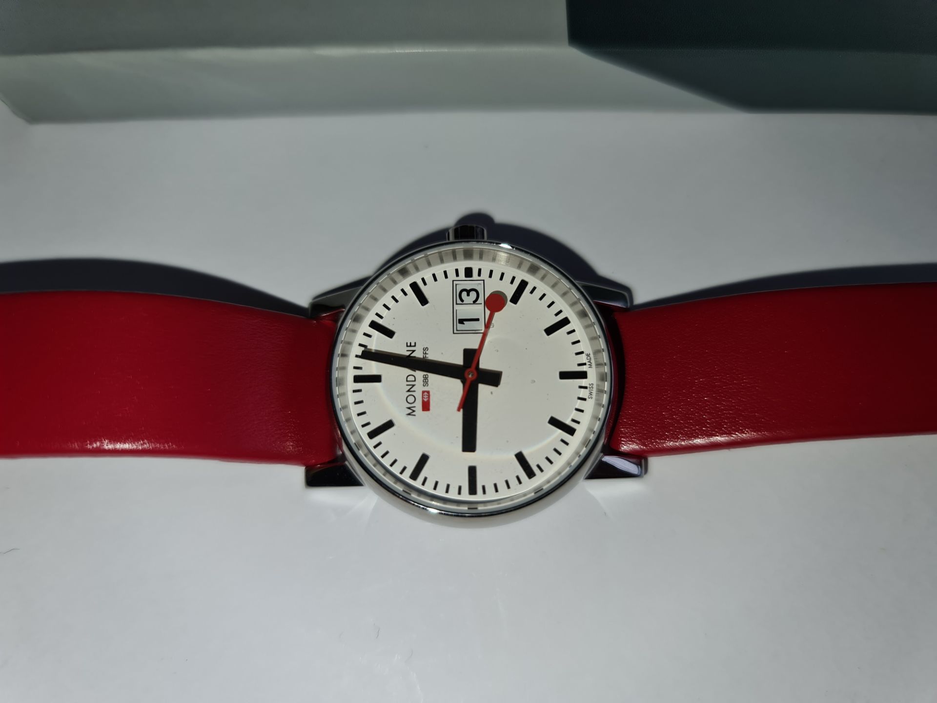 Mondaine watch on red leather strap, product code MSE.30210.LC. RRP £219. Sapphire Crystal, Stainle - Image 8 of 20