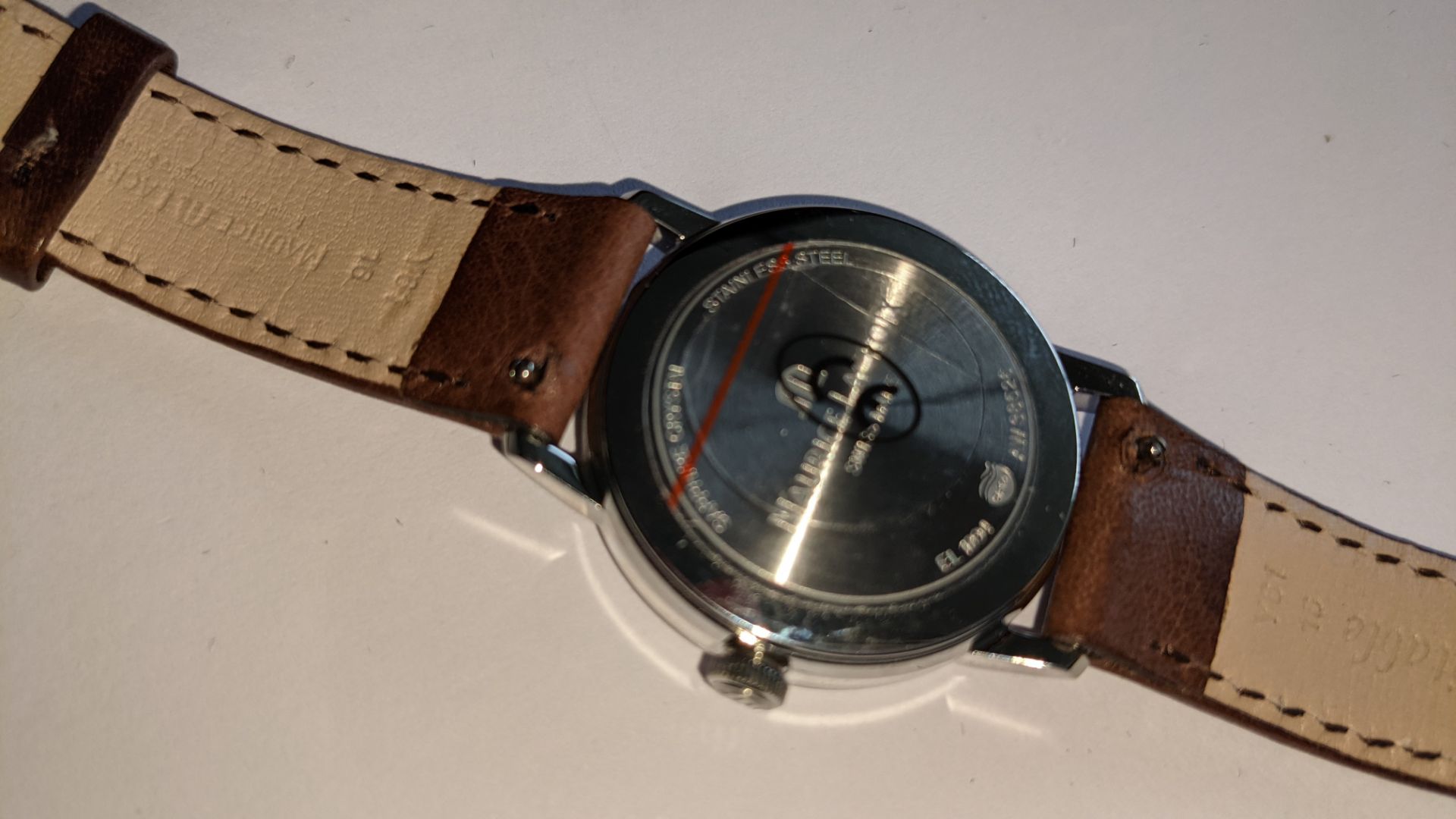 Maurice Lacroix wristwatch in stainless steel on leather strap. Water resistant 50M. Engraved EL109 - Image 13 of 21