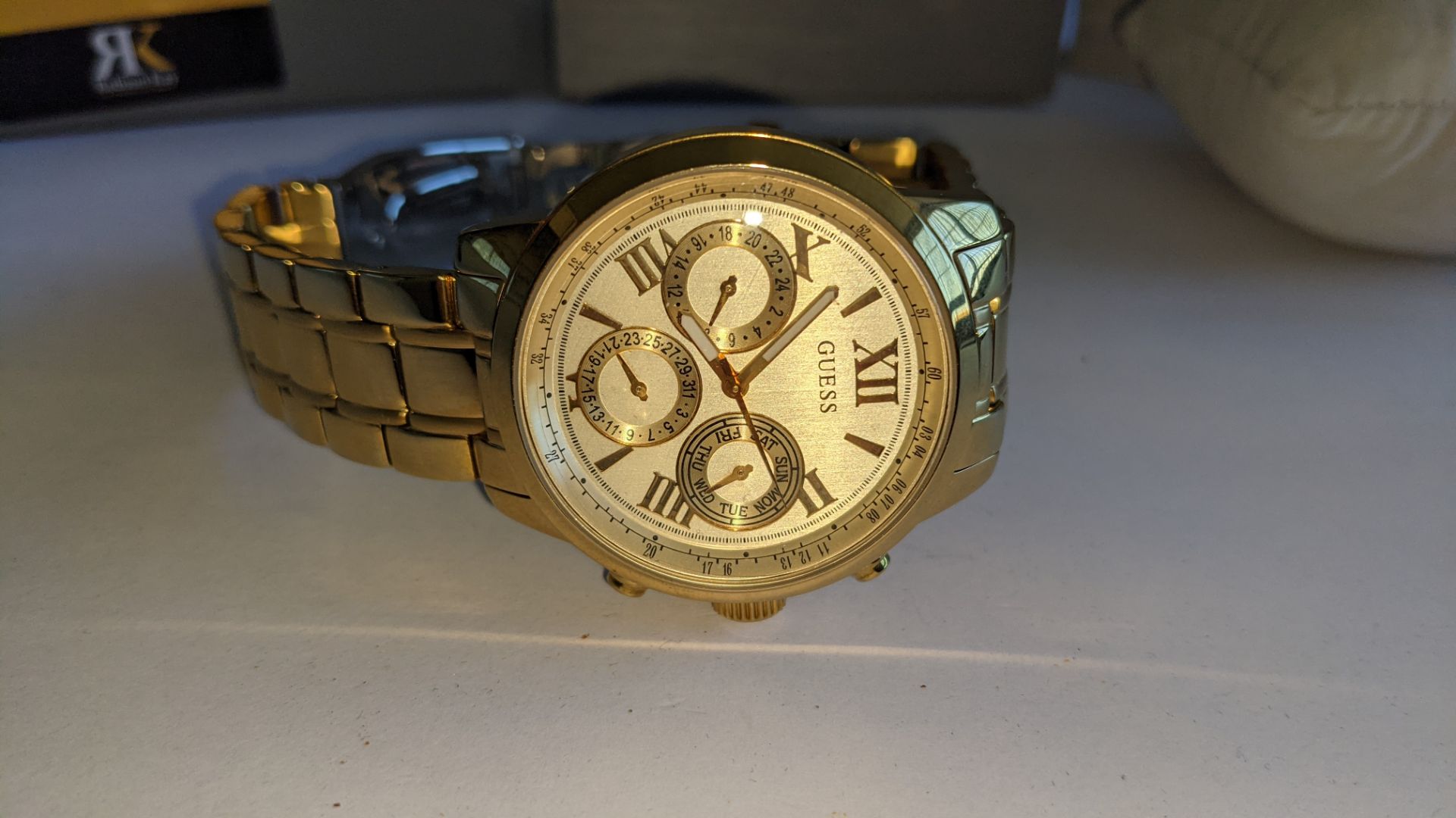 Guess stainless steel gold coloured watch with Japanese movement, product code W0330L1, water resist - Image 9 of 19