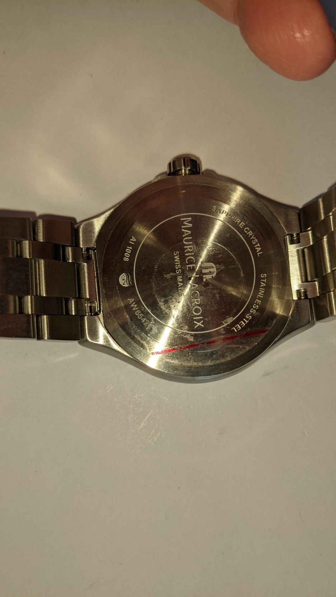 Maurice Lacroix stainless steel watch on stainless steel bracelet. Water resistant 100M. Engraved A - Image 16 of 23