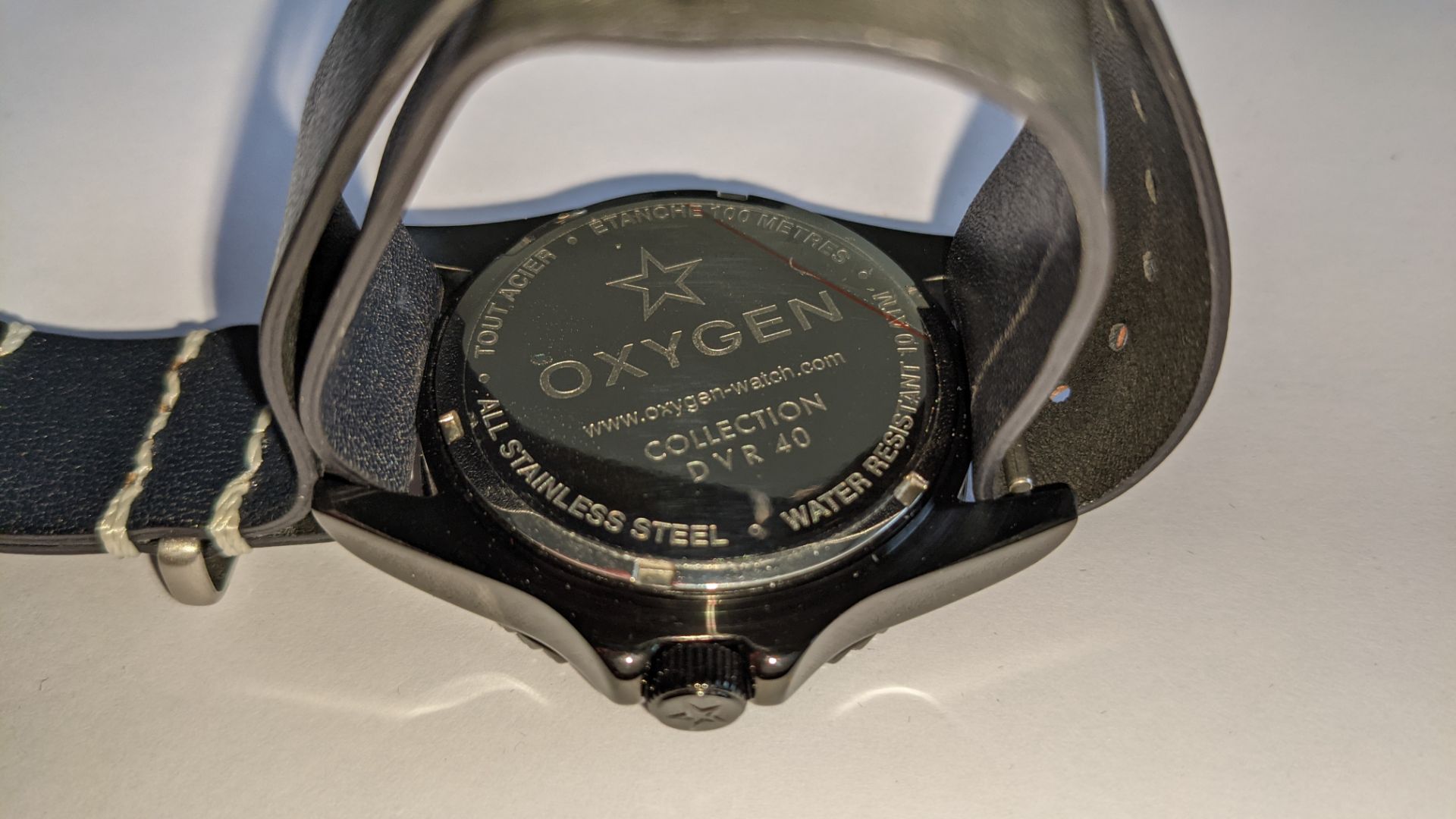 Oxygen watch product DVR40 in stainless steel on black leather strap. RRP £152. Includes Oxygen trav - Image 12 of 16