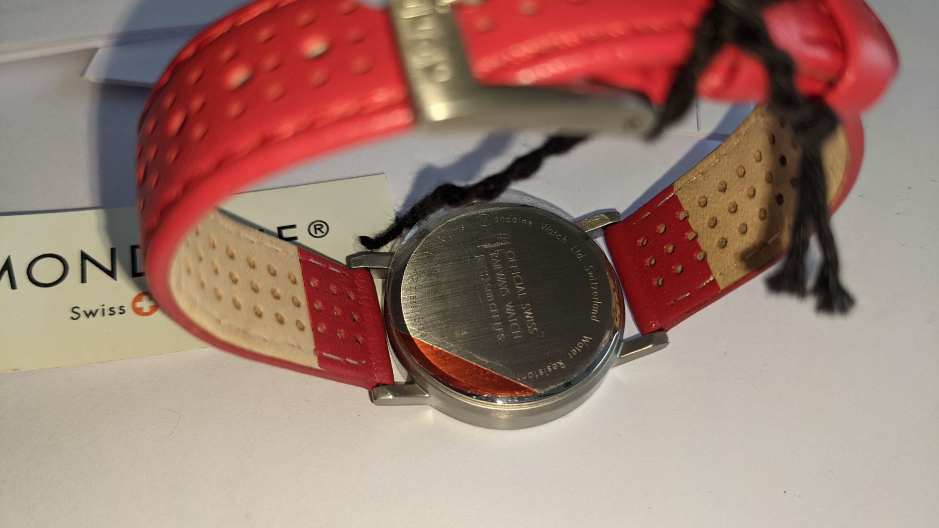 Mondaine watch on red leather strap. Product code A658.30323.16SBC. Water resistant, stainless steel - Image 11 of 15