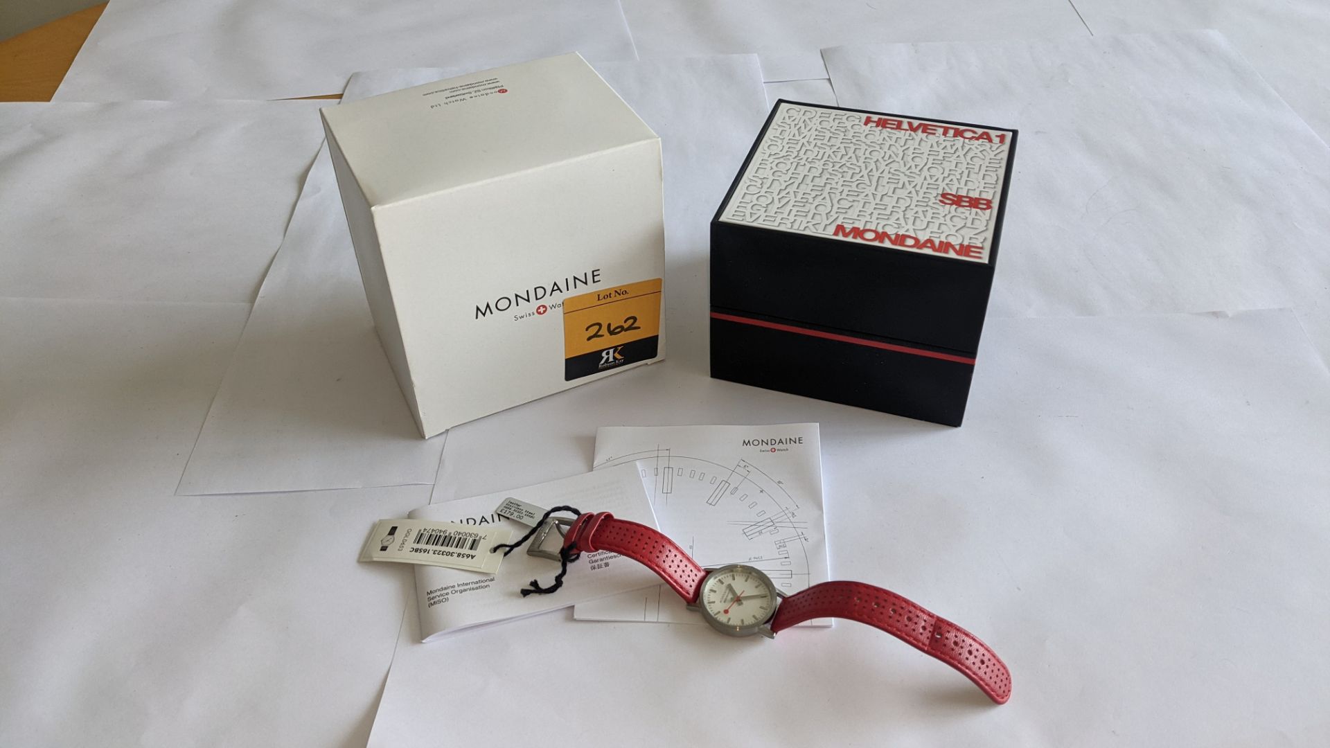 Mondaine watch on red leather strap. Product code A658.30323.16SBC. Water resistant, stainless steel - Image 14 of 15