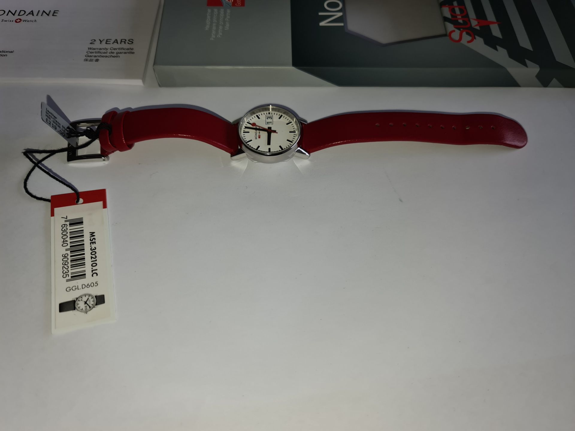 Mondaine watch on red leather strap, product code MSE.30210.LC. RRP £219. Sapphire Crystal, Stainle - Image 3 of 20