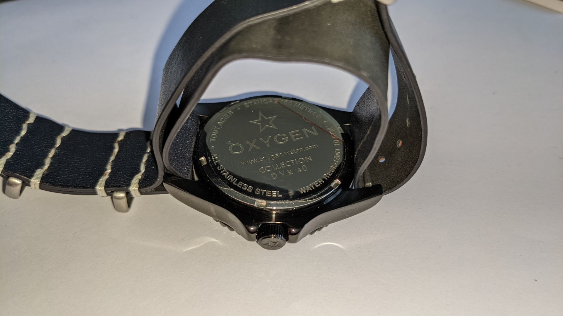 Oxygen watch product DVR40 in stainless steel on black leather strap. RRP £152. Includes Oxygen trav - Image 13 of 16