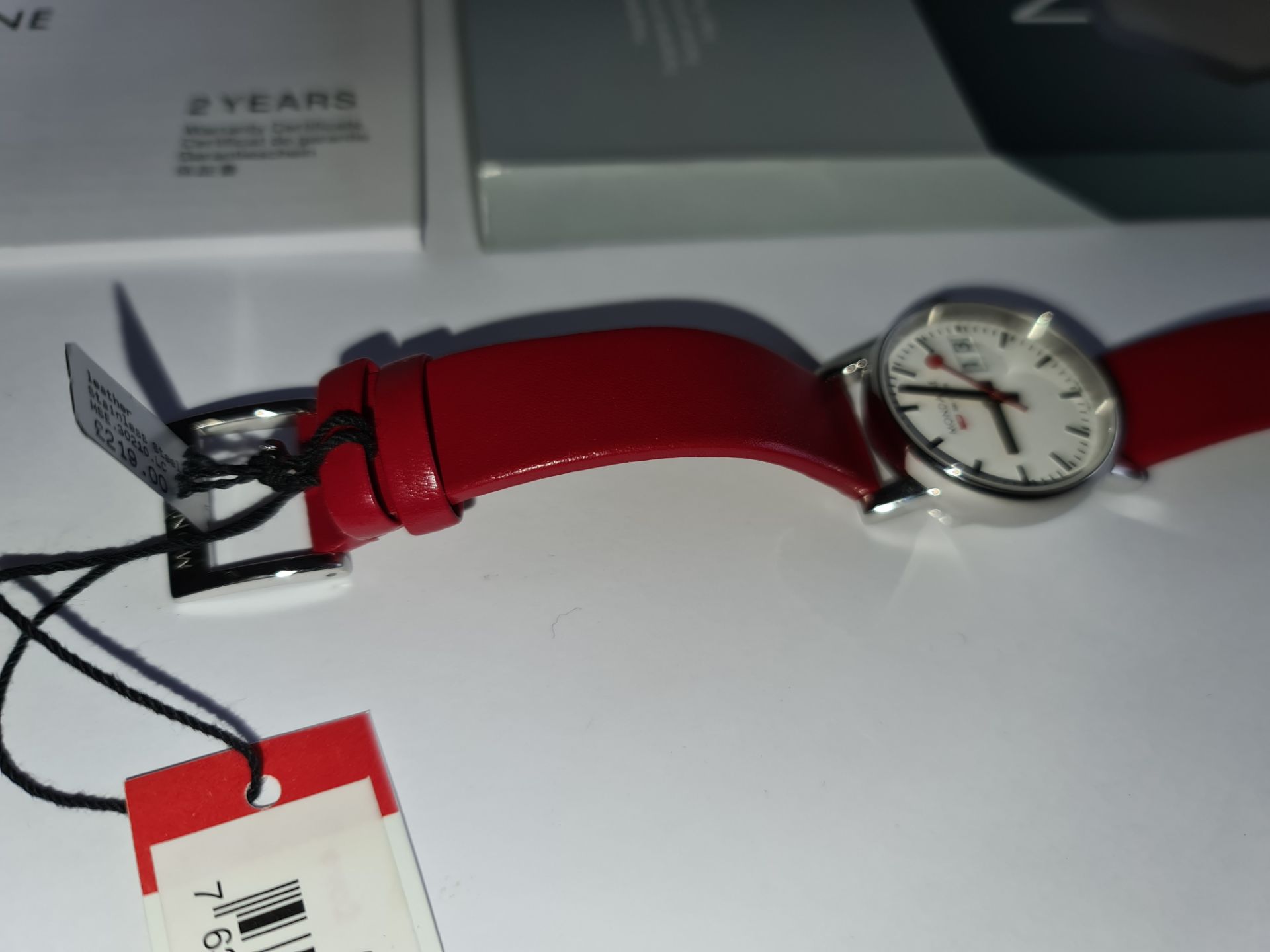 Mondaine watch on red leather strap, product code MSE.30210.LC. RRP £219. Sapphire Crystal, Stainle - Image 4 of 20