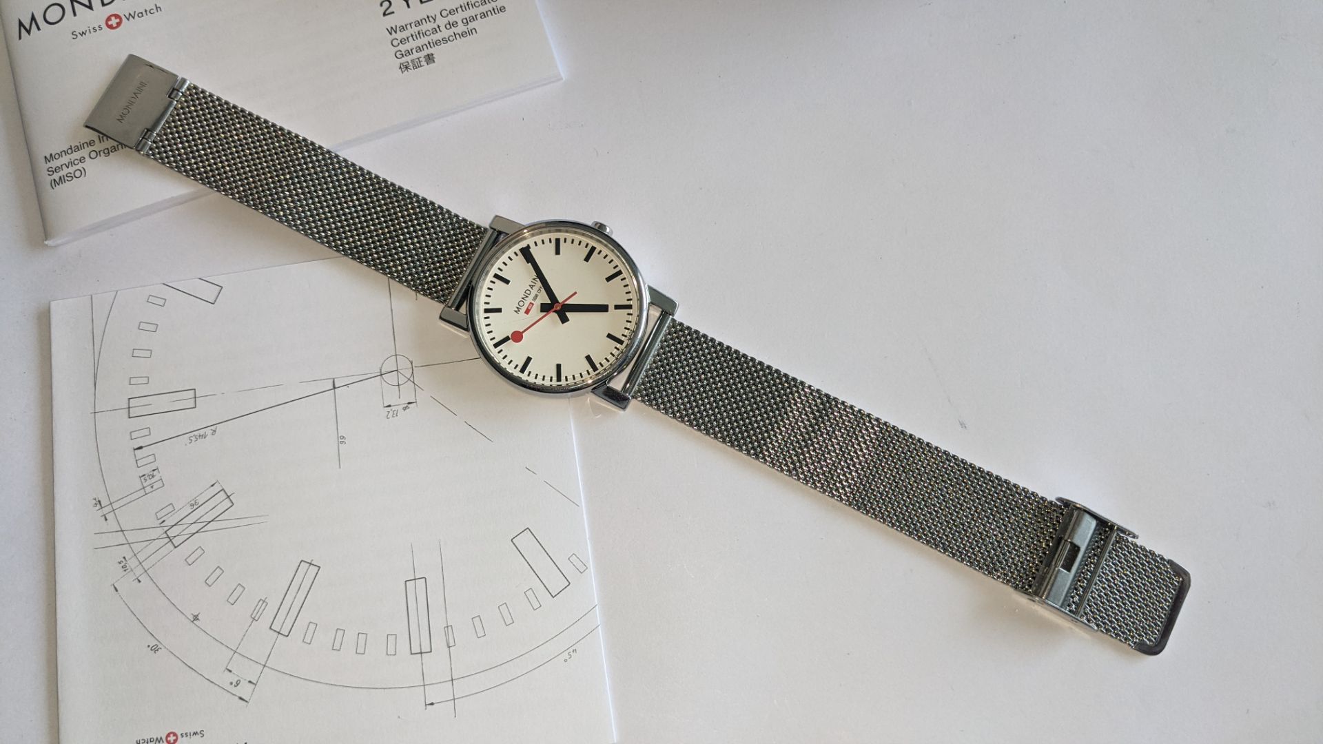 Mondaine watch on metal strap. Official Swiss Railways watch. No price tag. Stainless steel case, wa - Image 5 of 17
