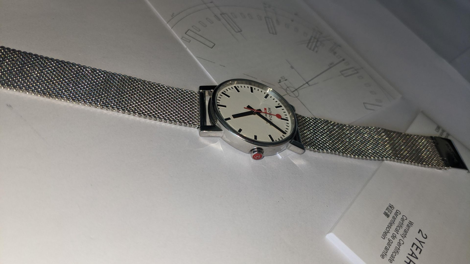 Mondaine watch on metal strap. Official Swiss Railways watch. No price tag. Stainless steel case, wa - Image 10 of 17