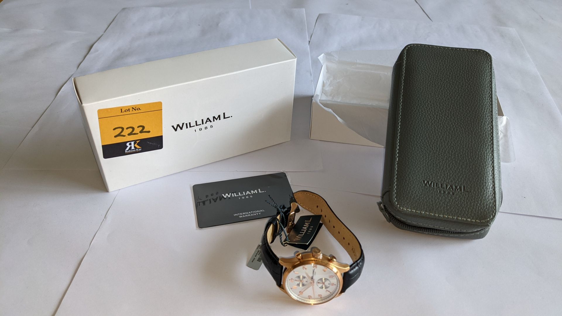 William L 1985 stainless steel watch, 5 ATM water resistant, leather strap, RRP £149. Includes box - Image 2 of 13