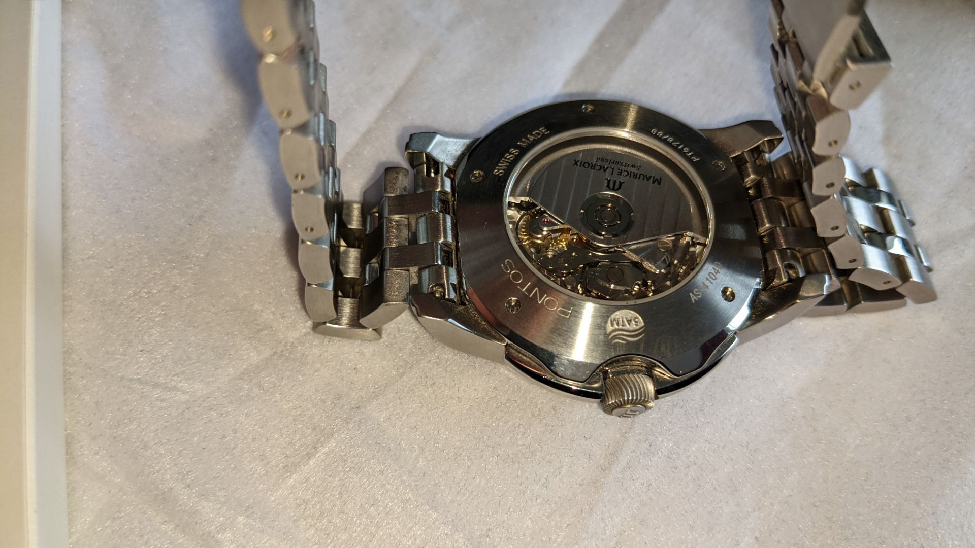 Maurice Lacroix wristwatch in stainless steel on stainless steel bracelet with see through back. Wa - Image 14 of 19