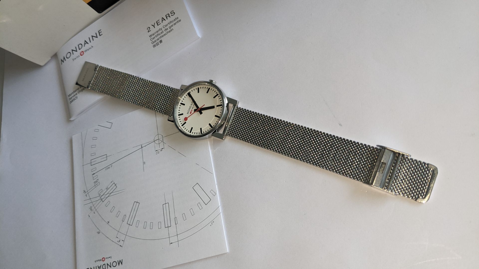 Mondaine watch on metal strap. Official Swiss Railways watch. No price tag. Stainless steel case, wa - Image 6 of 17