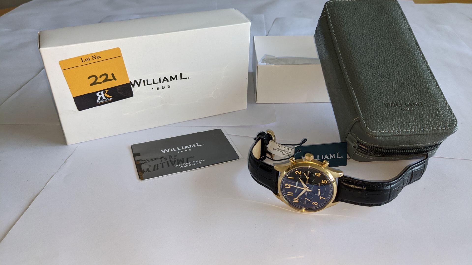 William L 1985 stainless steel watch, 5 ATM water resistant, leather strap, RRP £139. Includes box - Image 3 of 15