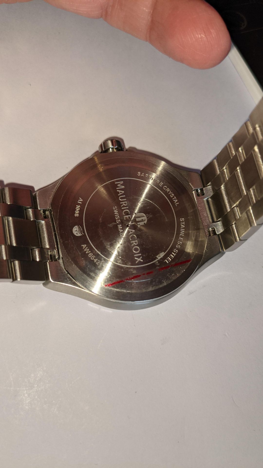 Maurice Lacroix stainless steel watch on stainless steel bracelet. Water resistant 100M. Engraved A - Image 14 of 23