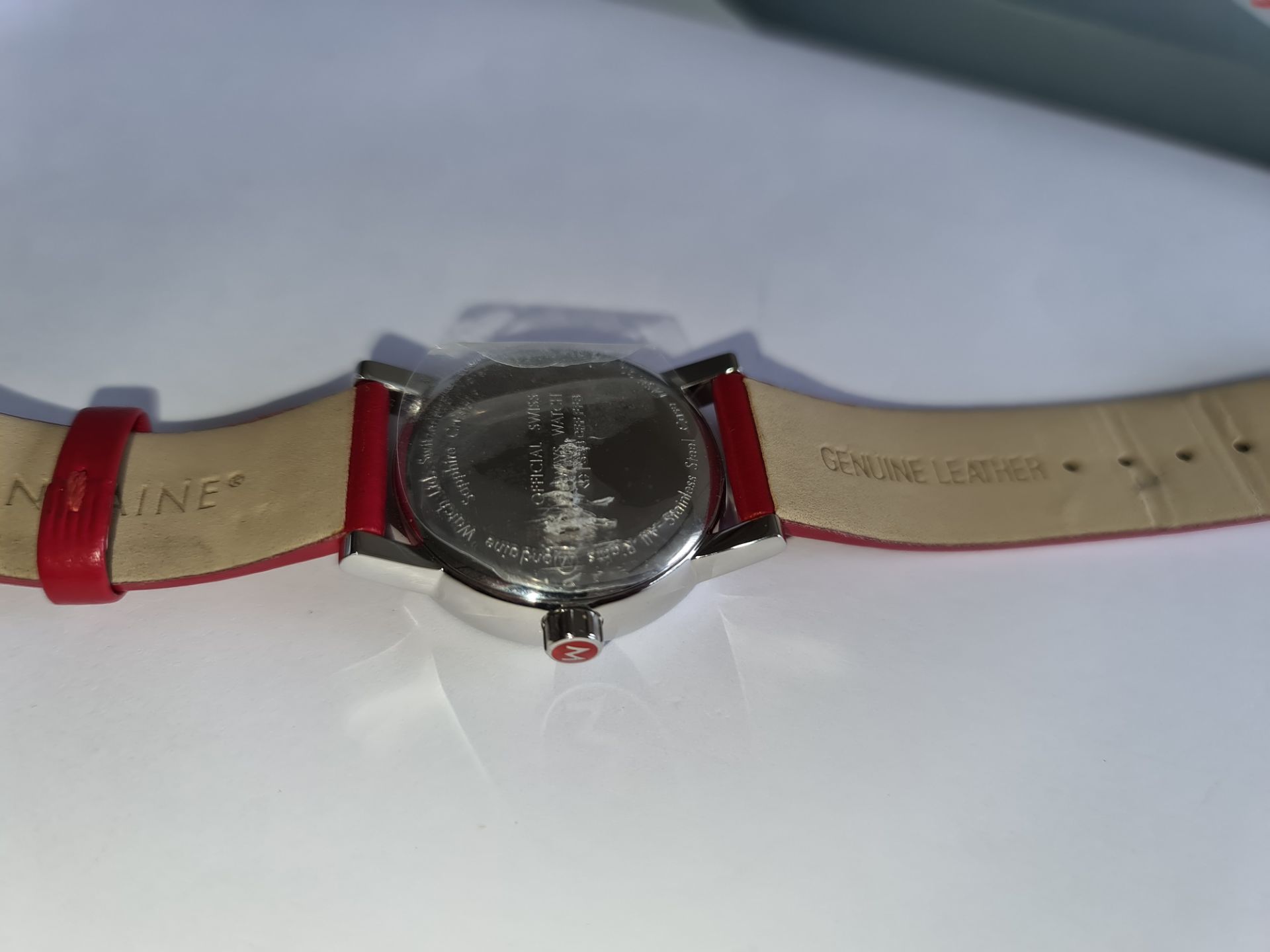 Mondaine watch on red leather strap, product code MSE.30210.LC. RRP £219. Sapphire Crystal, Stainle - Image 12 of 20