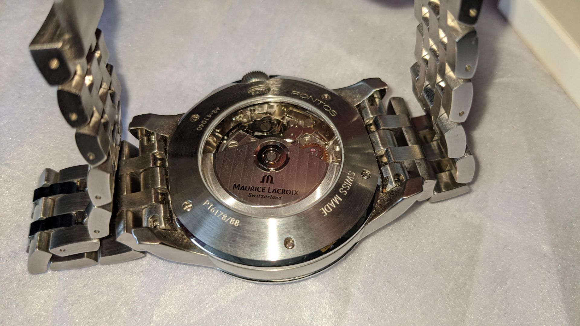 Maurice Lacroix wristwatch in stainless steel on stainless steel bracelet with see through back. Wa - Image 16 of 19