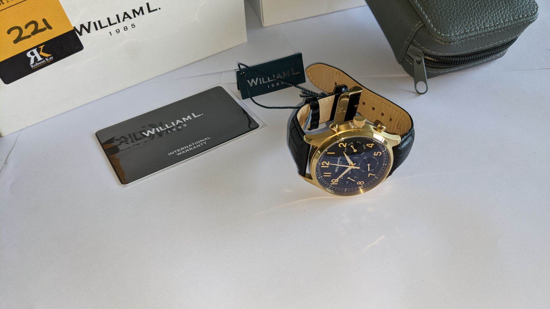 William L 1985 stainless steel watch, 5 ATM water resistant, leather strap, RRP £139. Includes box - Image 15 of 15