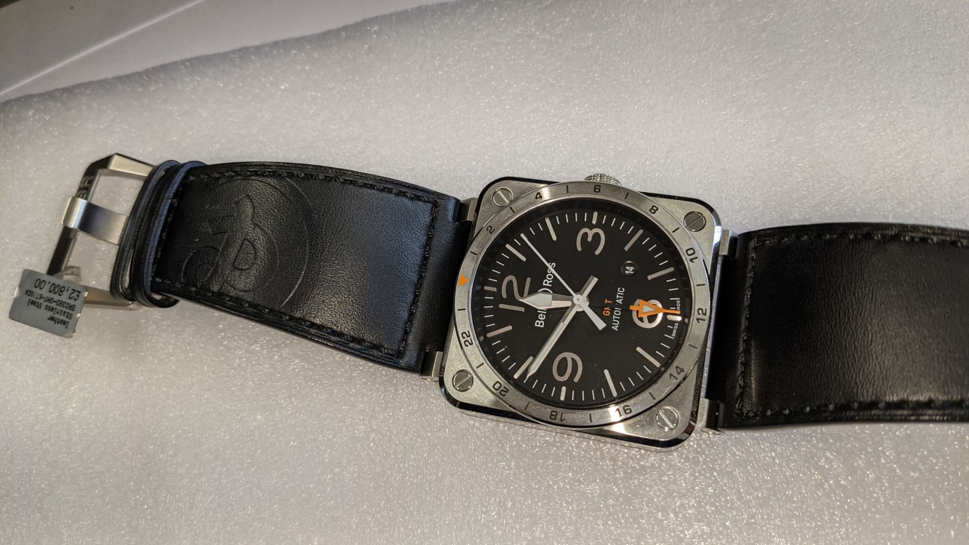 Bell & Ross watch engraved "BR03-93-S-00851" on the rear. Stainless steel on leather strap, automati - Image 6 of 20