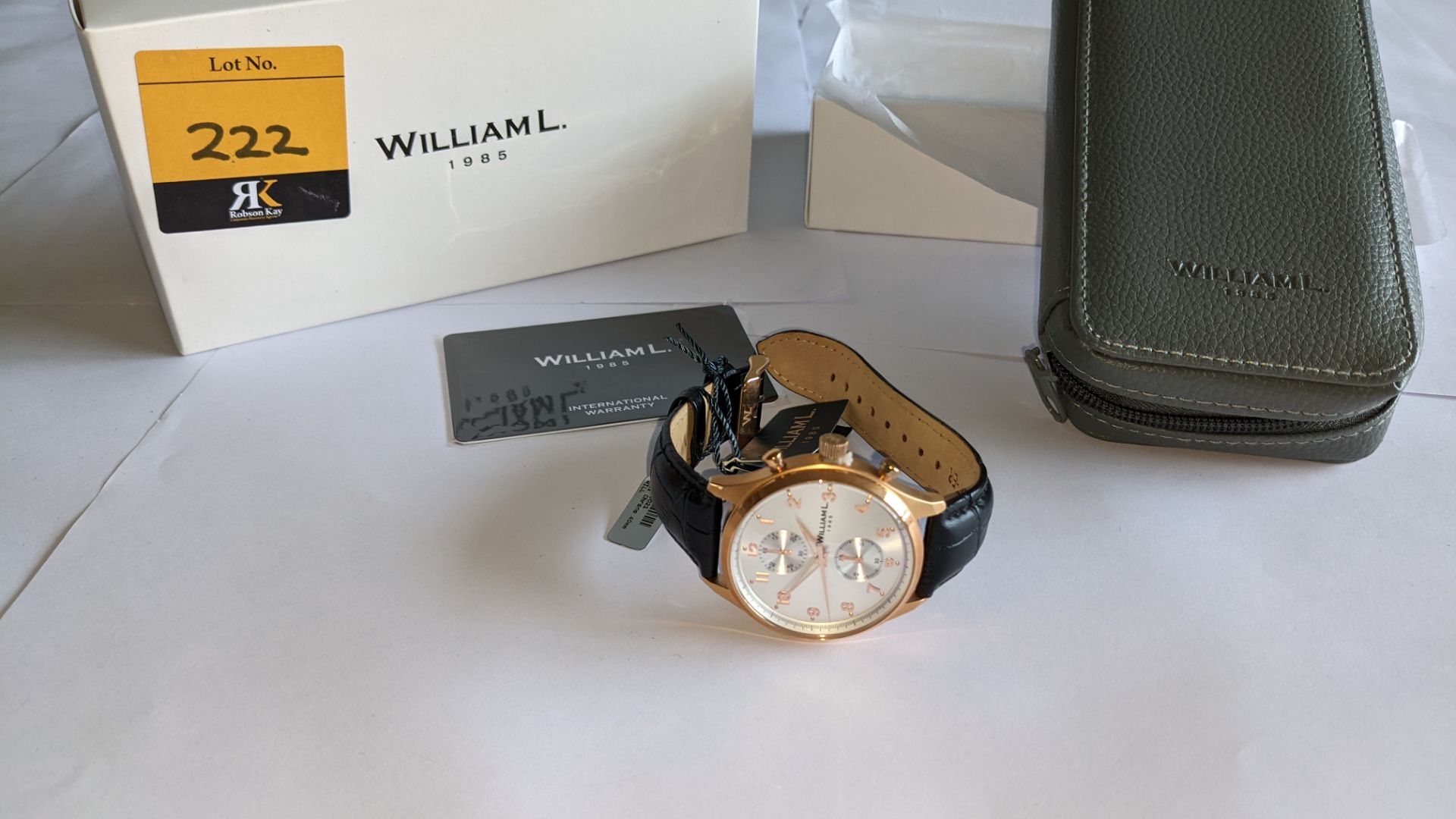 William L 1985 stainless steel watch, 5 ATM water resistant, leather strap, RRP £149. Includes box - Image 3 of 13