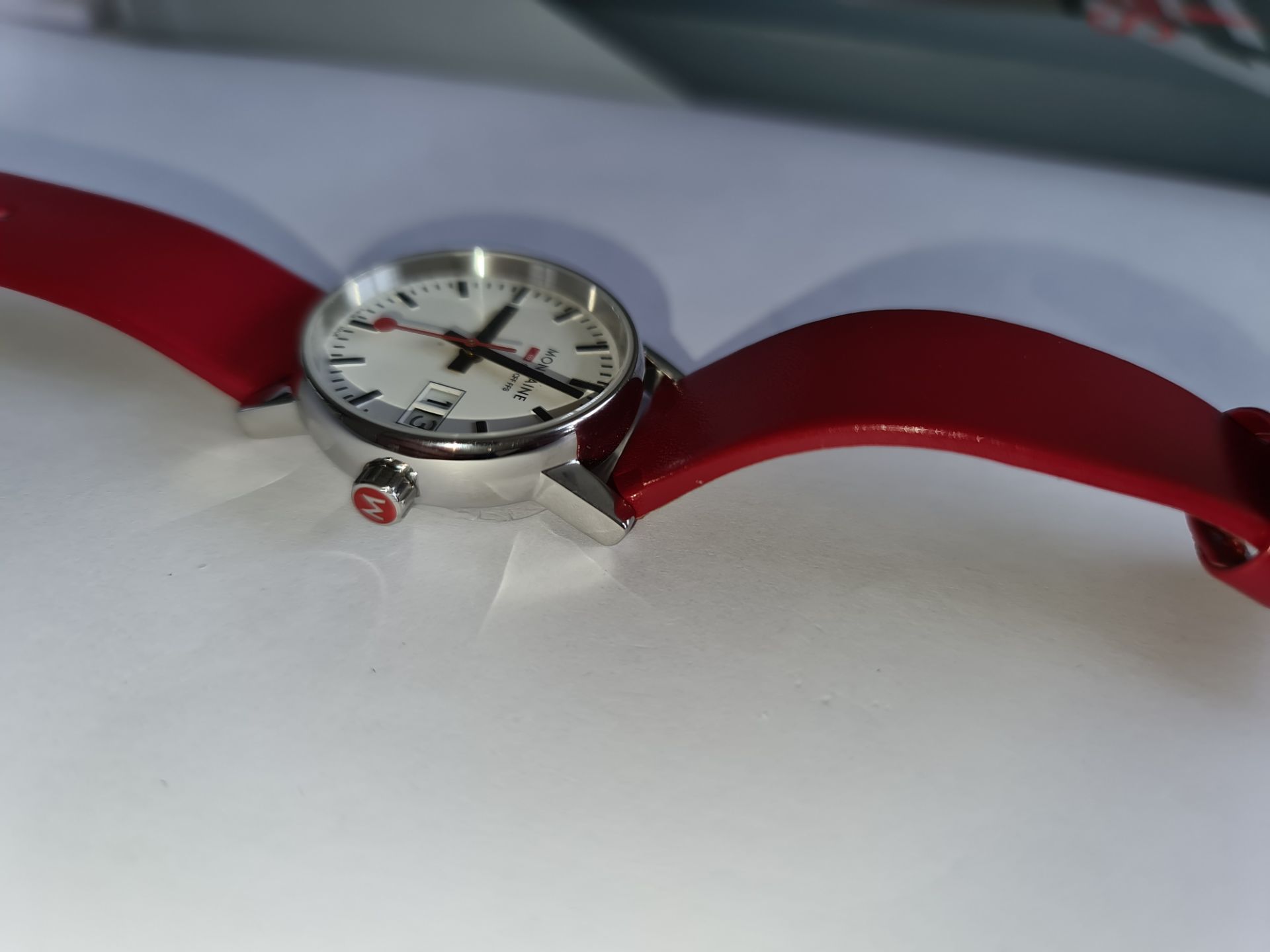 Mondaine watch on red leather strap, product code MSE.30210.LC. RRP £219. Sapphire Crystal, Stainle - Image 10 of 20