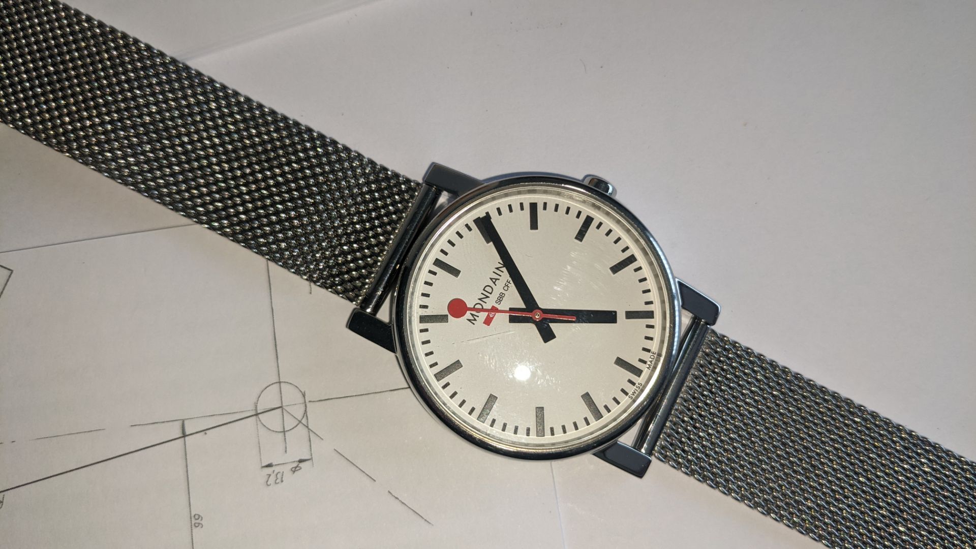 Mondaine watch on metal strap. Official Swiss Railways watch. No price tag. Stainless steel case, wa - Image 8 of 17