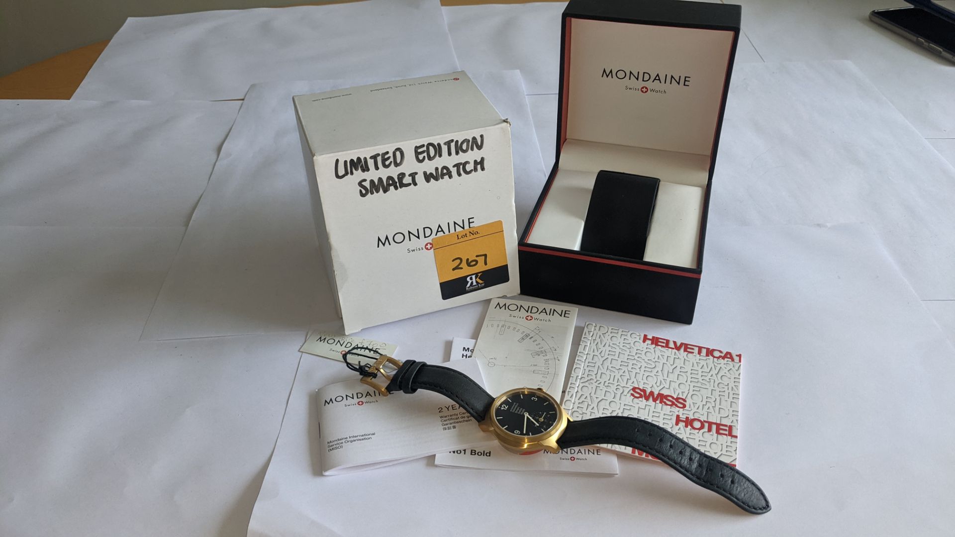 Mondaine Helvetica Smart Swiss made watch. Product code MH1.B2S20.LB. RRP £700. In steel & yellow g