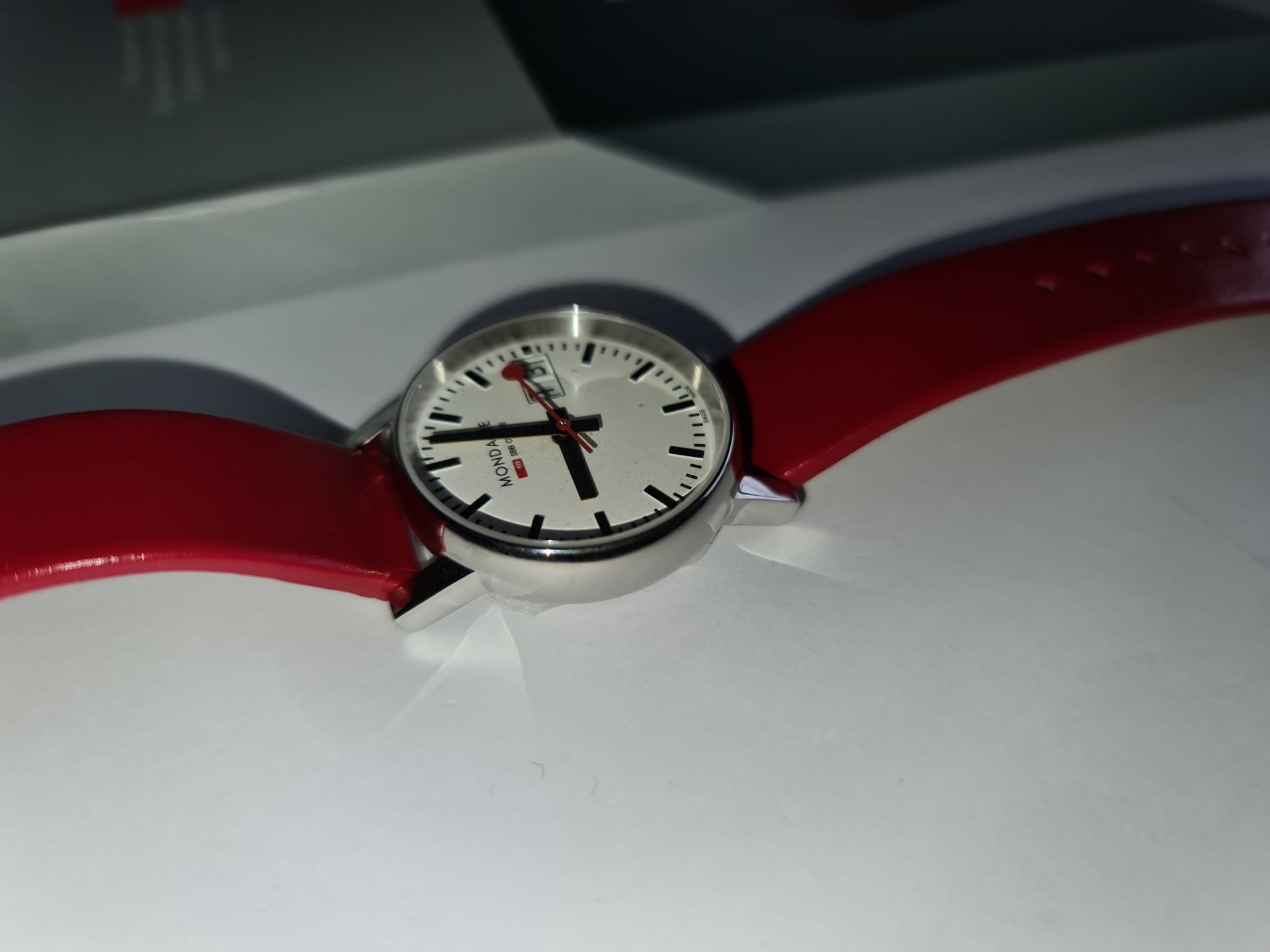 Mondaine watch on red leather strap, product code MSE.30210.LC. RRP £219. Sapphire Crystal, Stainle - Image 6 of 20