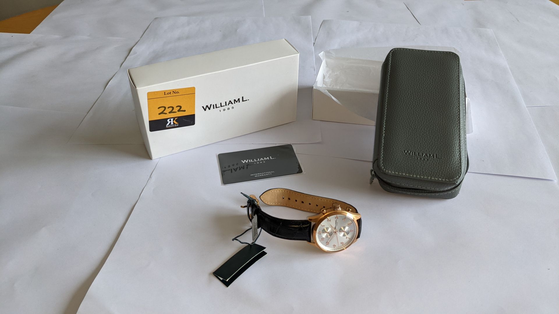 William L 1985 stainless steel watch, 5 ATM water resistant, leather strap, RRP £149. Includes box - Image 13 of 13