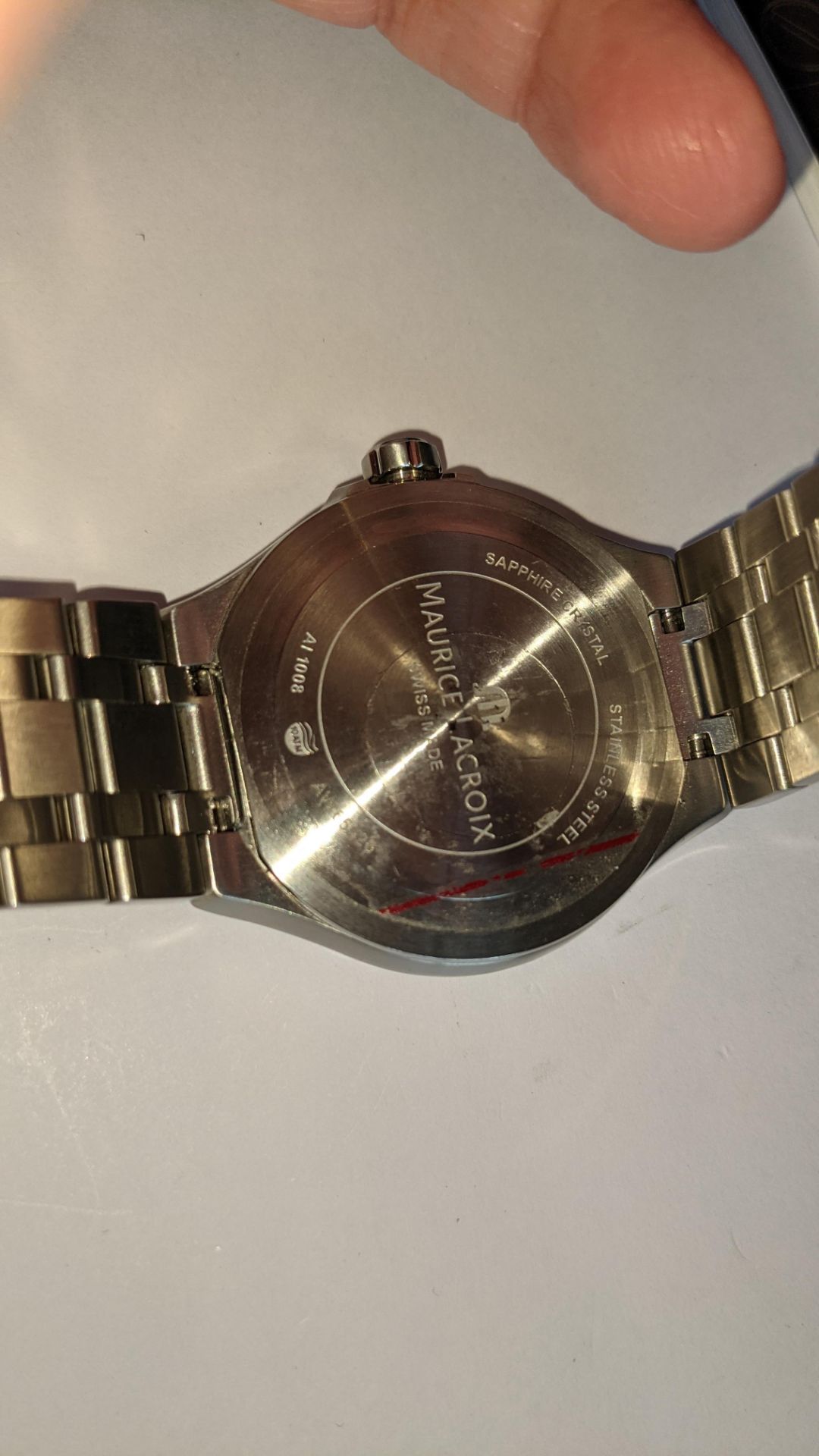 Maurice Lacroix stainless steel watch on stainless steel bracelet. Water resistant 100M. Engraved A - Image 15 of 23