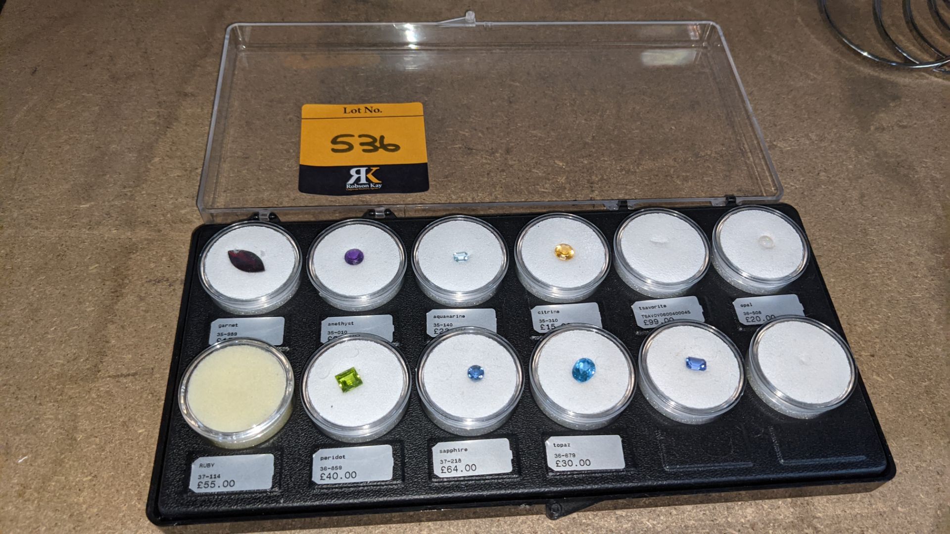 Box & contents of sample gemstones