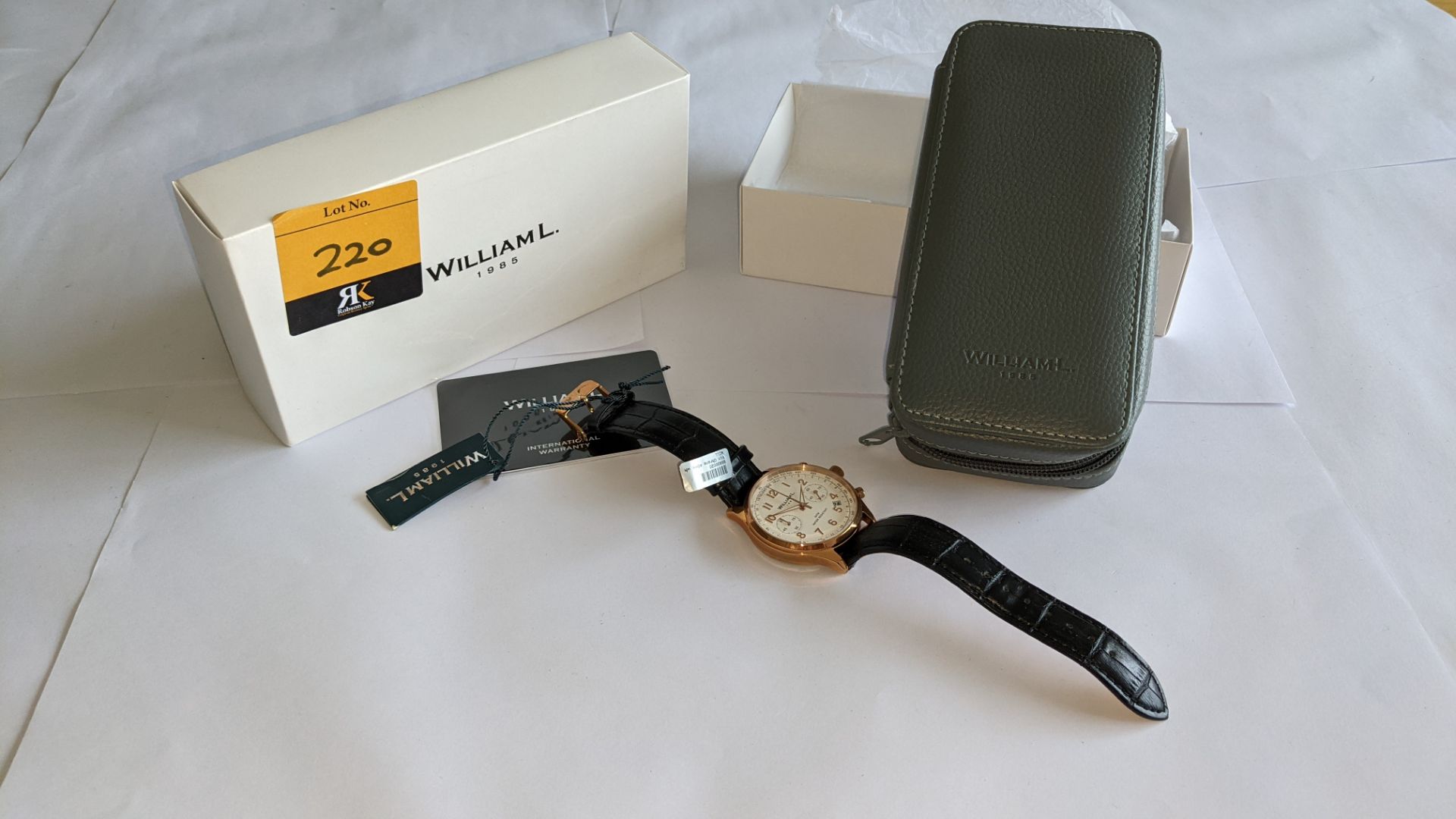 William L 1985 stainless steel watch, 5 ATM water resistant, leather strap, RRP £159. Includes box - Image 2 of 19