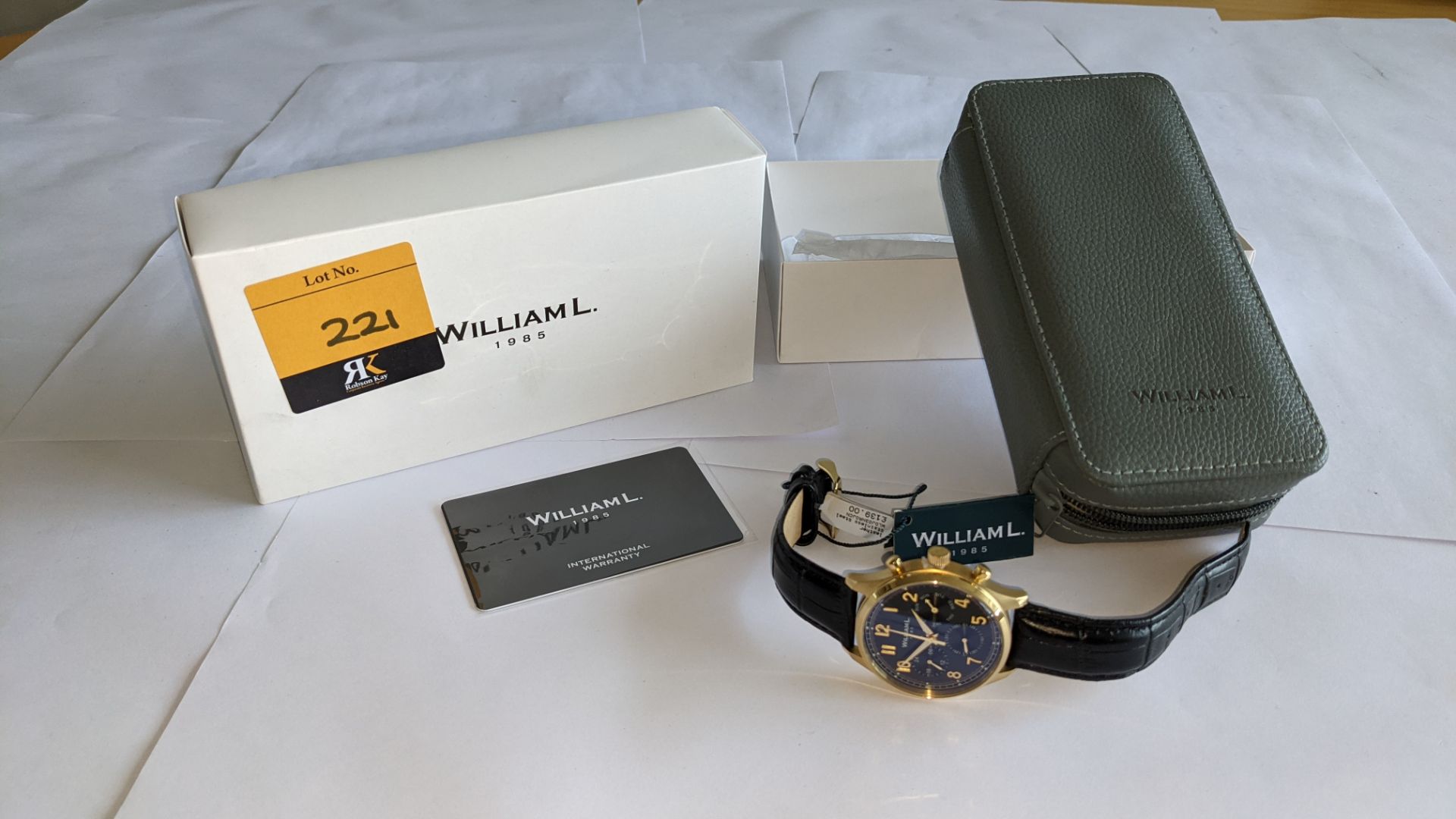 William L 1985 stainless steel watch, 5 ATM water resistant, leather strap, RRP £139. Includes box - Image 2 of 15