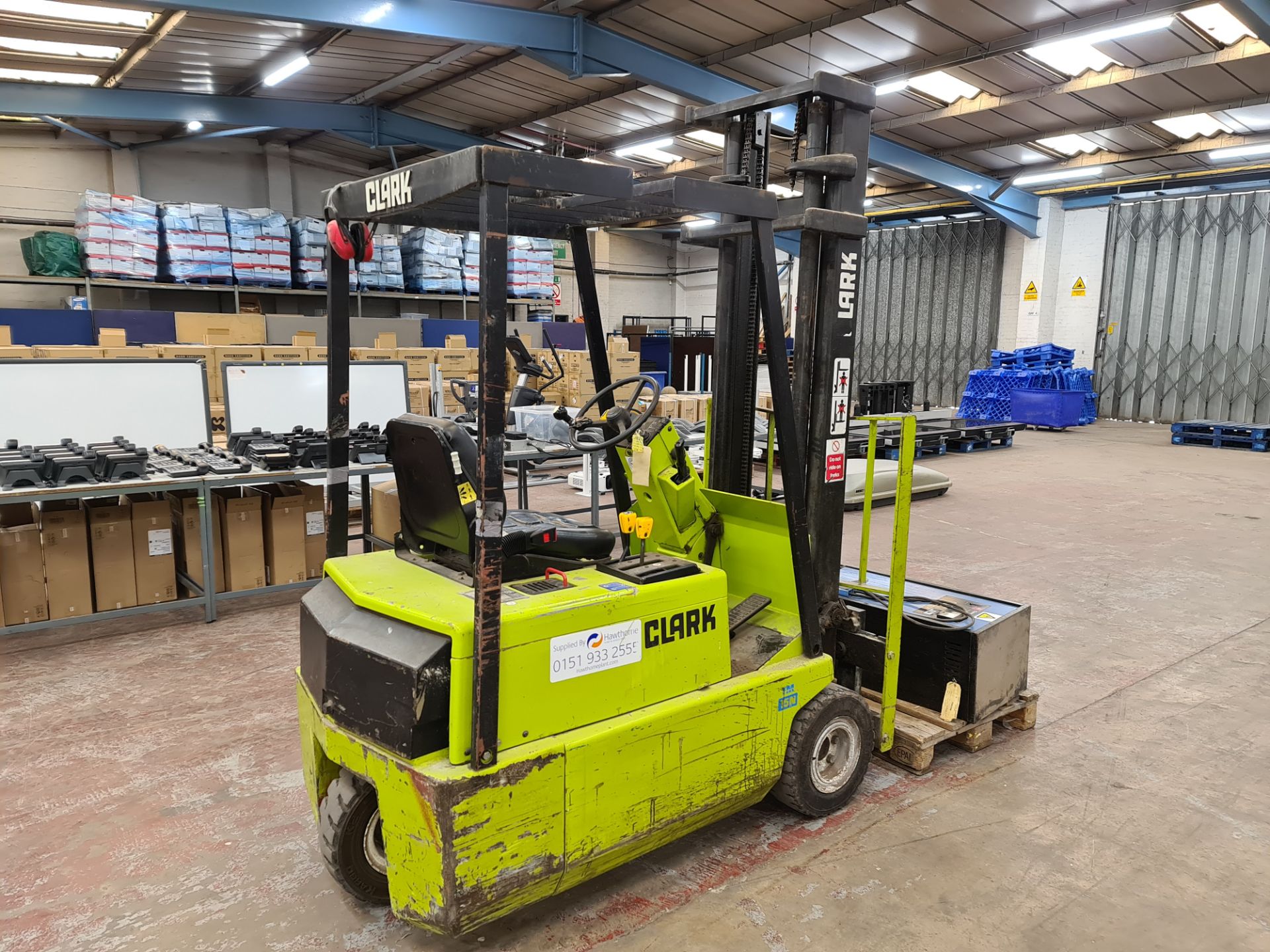 Clark 3-wheeler electric forklift truck, model TM15, 1,450kg capacity. Includes charger. This lot is - Image 4 of 24