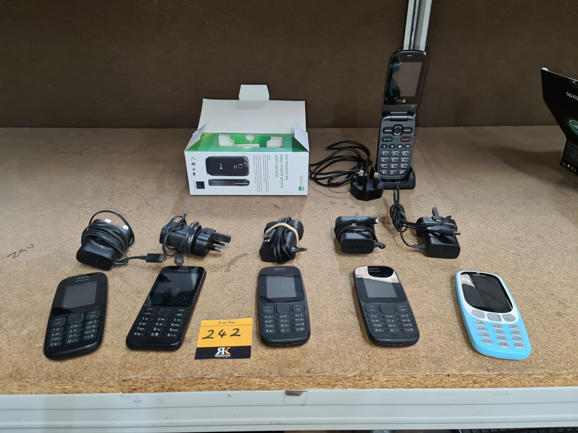 5 off Nokia mobile phones, each including charger plus Doro mobile flip phone including docking stat
