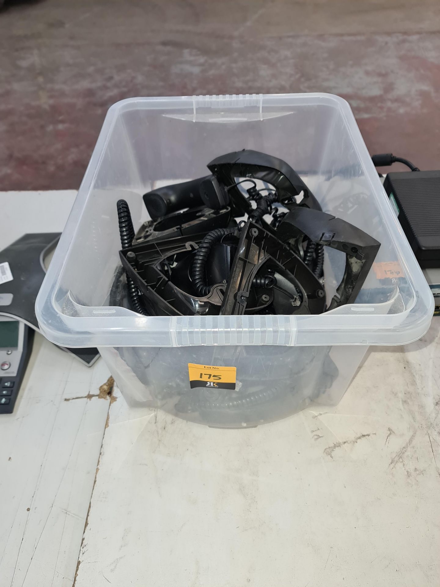 Quantity of telephone hand/earpieces & telephone desk stands - the contents of a crate - crate exclu