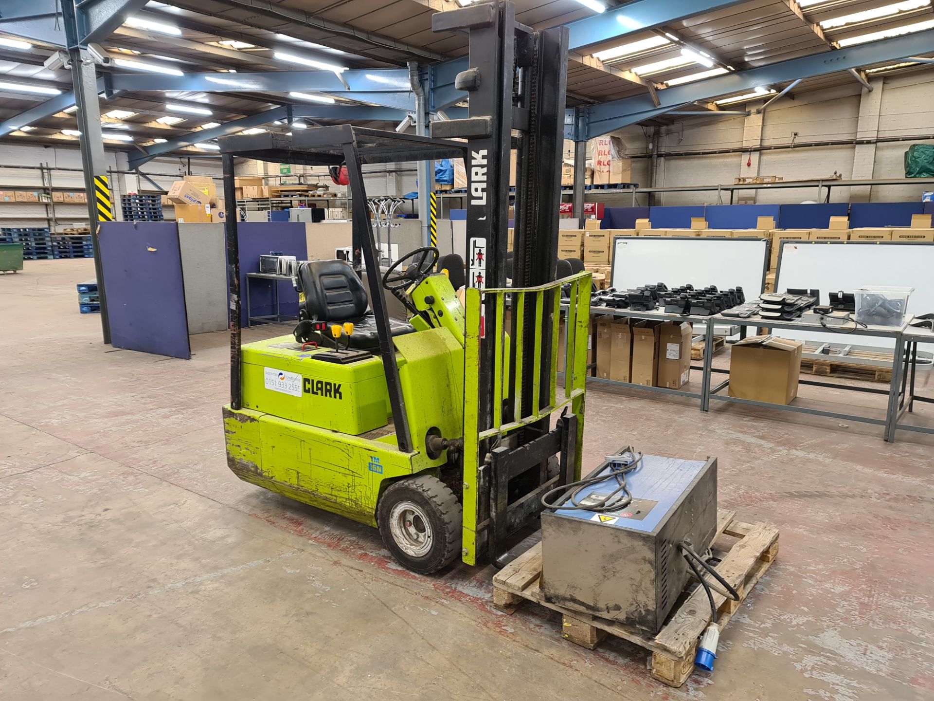 Clark 3-wheeler electric forklift truck, model TM15, 1,450kg capacity. Includes charger. This lot is - Image 5 of 24