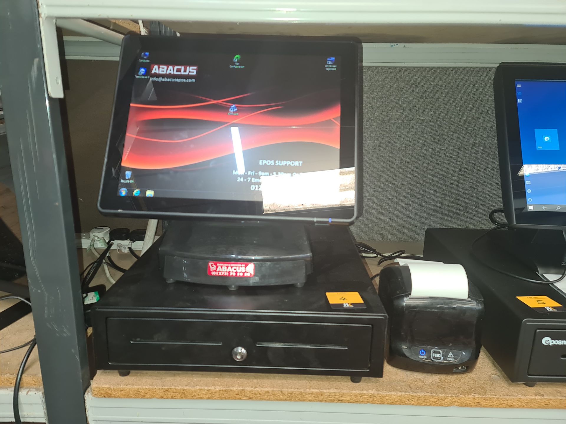 Abacus touchscreen EPOS terminal including cash drawer & SAM4S receipt printer. This lot is being so