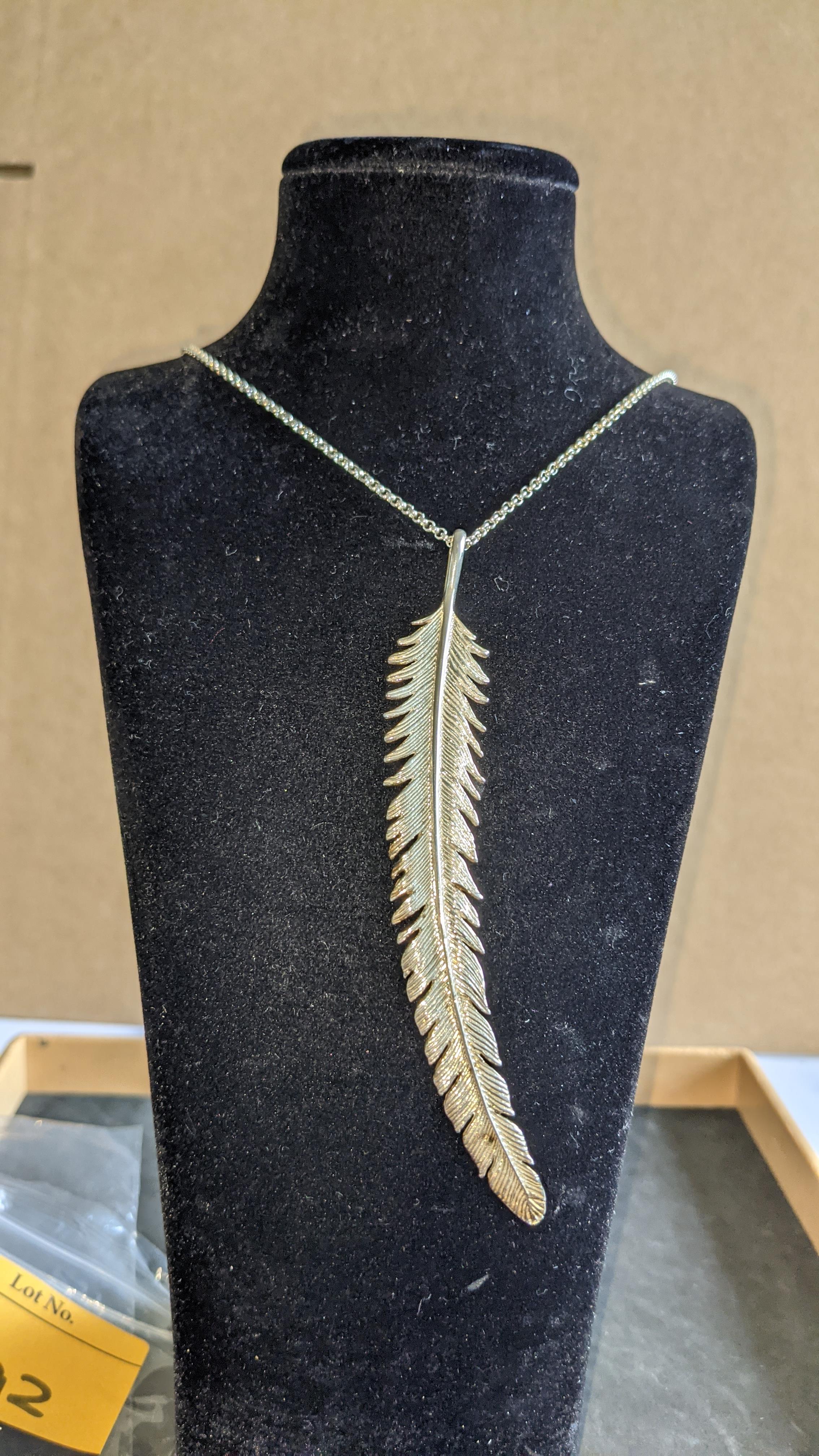 Long curved feather silver pendant on long necklace RRP £295 - Image 4 of 8