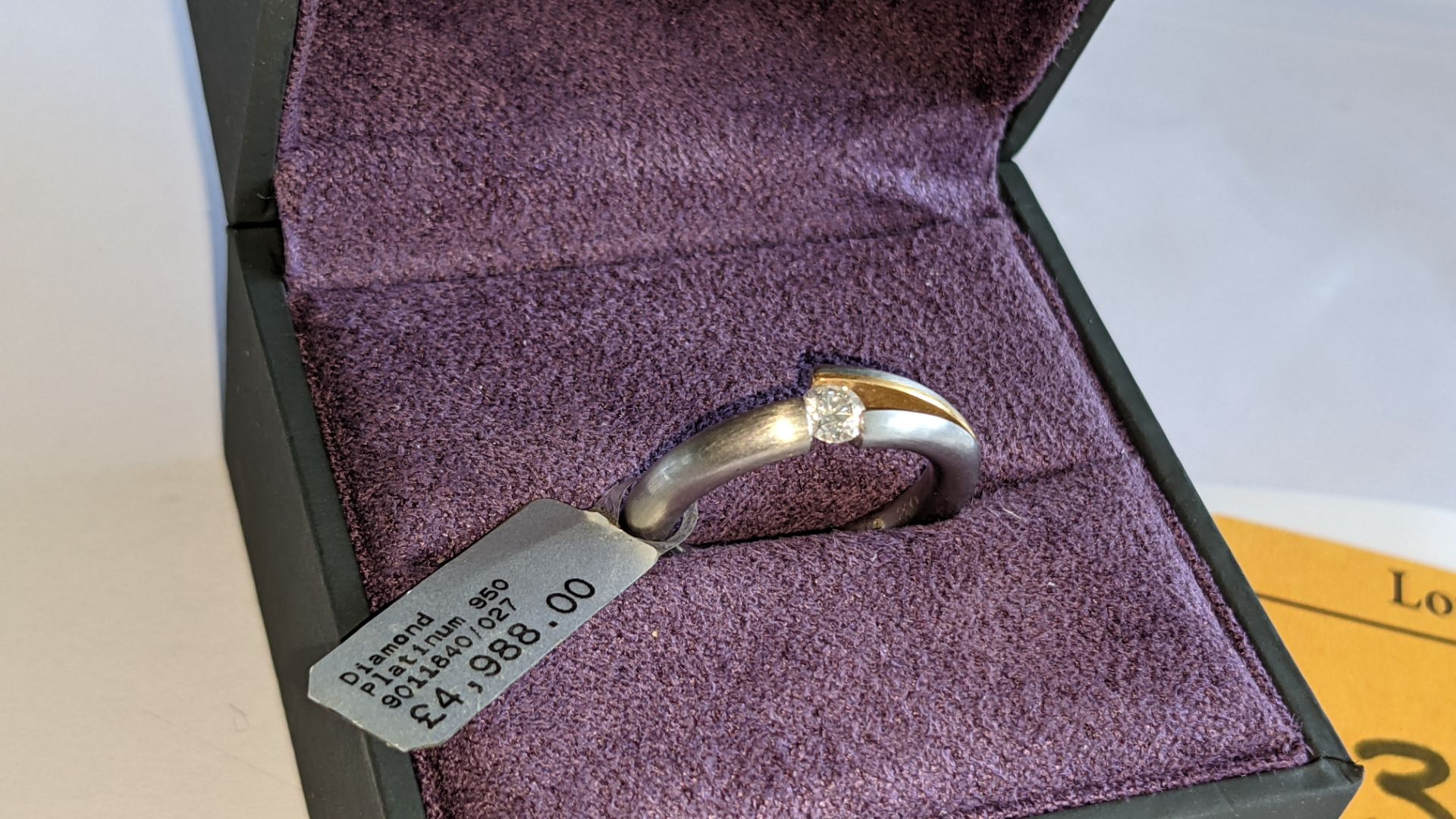 Platinum 950 ring with central diamond weighing 0.27ct & rose gold finish to small area of the mount - Image 4 of 15