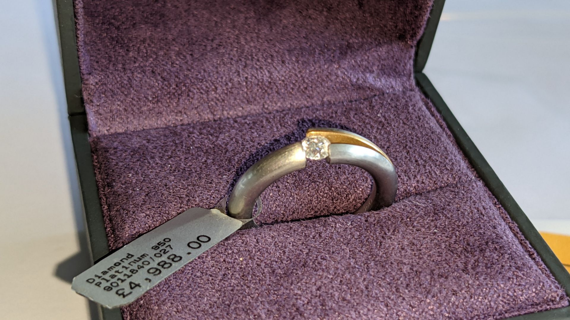 Platinum 950 ring with central diamond weighing 0.27ct & rose gold finish to small area of the mount - Image 3 of 15