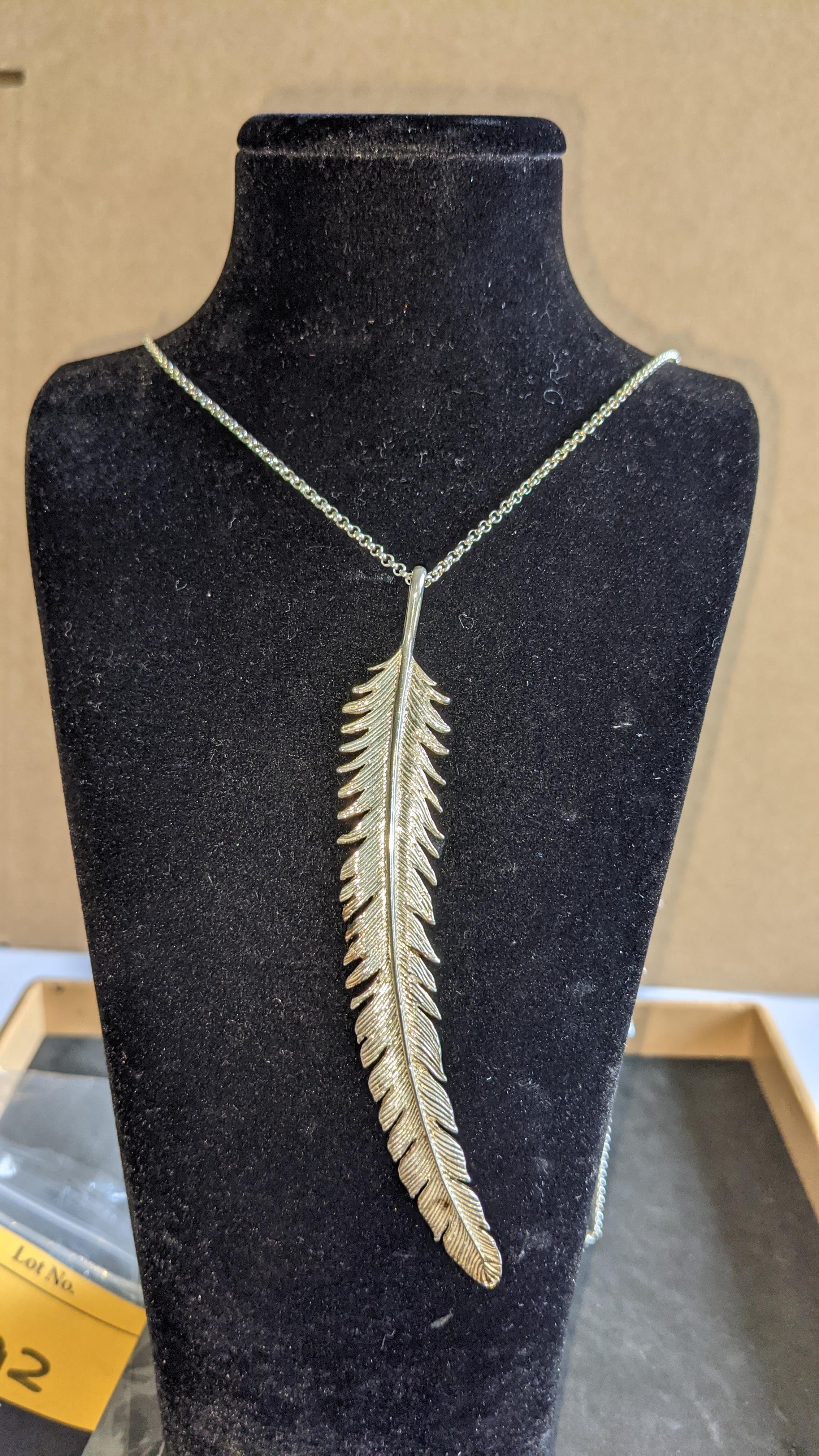 Long curved feather silver pendant on long necklace RRP £295 - Image 3 of 8