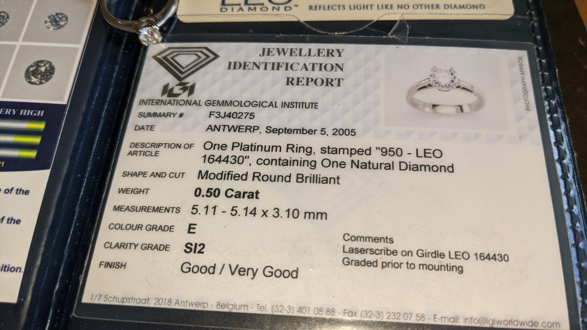 Platinum 950 ring with 0.50ct diamond. Includes diamond report/certification indicating the central - Image 20 of 25