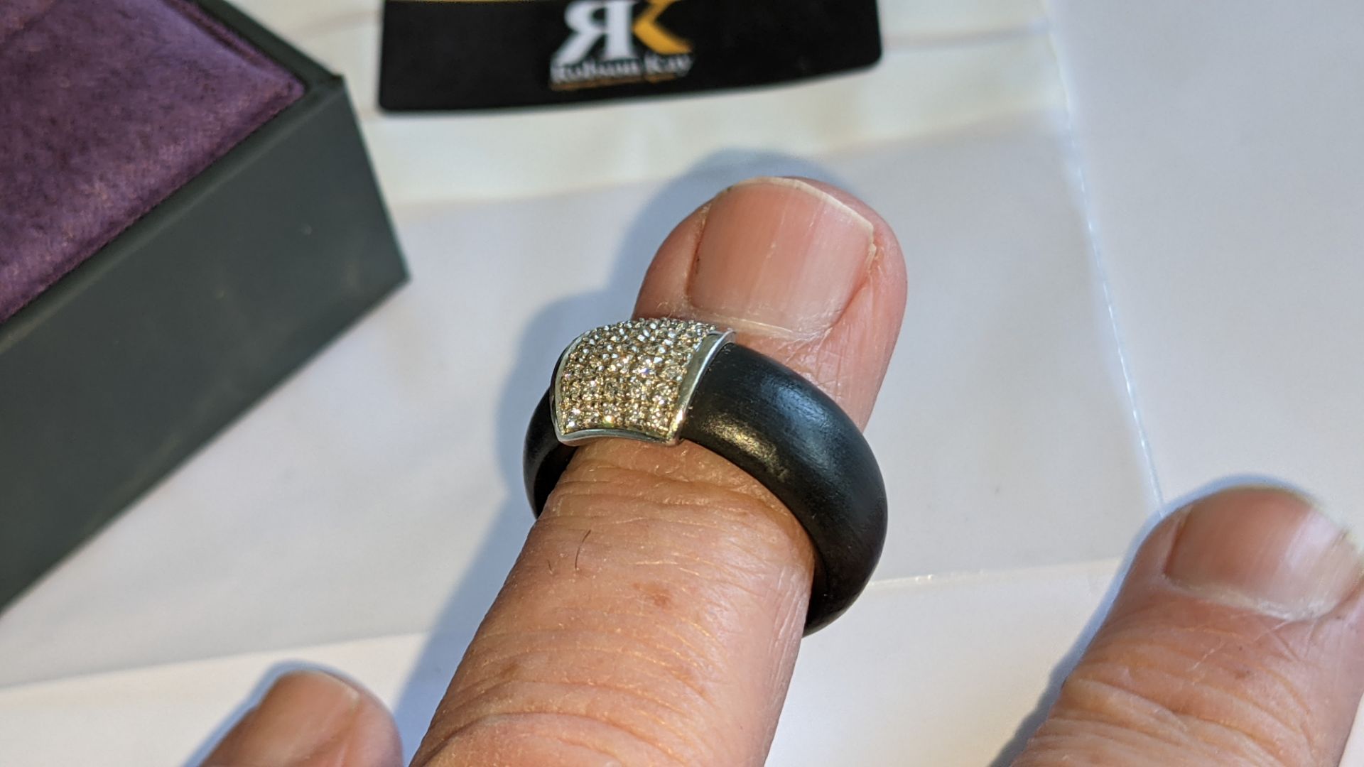 Black rubber, platinum 950 & diamond ring with 0.35ct of diamonds. RRP £1,890 - Image 18 of 21