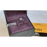 Platinum 950 ring with 0.50ct diamond. Includes diamond report/certification indicating the central