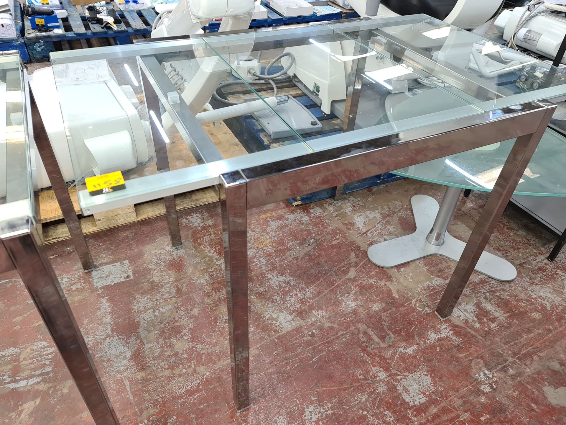 Glass & chrome extending table, with slide-in/out glass extension piece. - Image 4 of 4