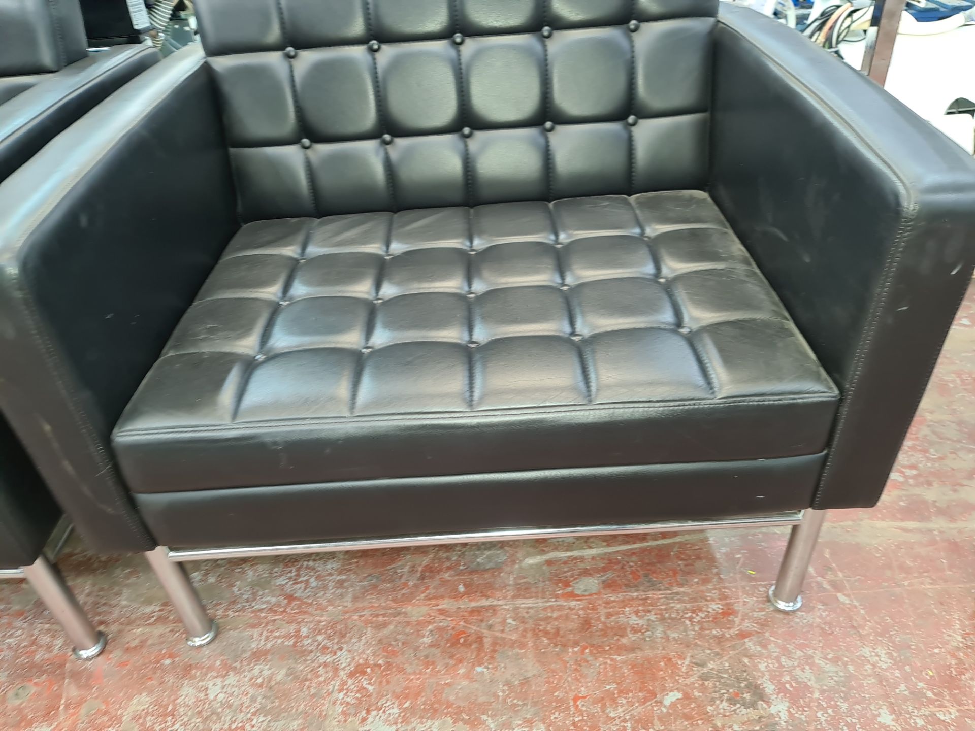 3 off Teknion Aegis modern wide black leather & chrome matching chairs - Image 8 of 8