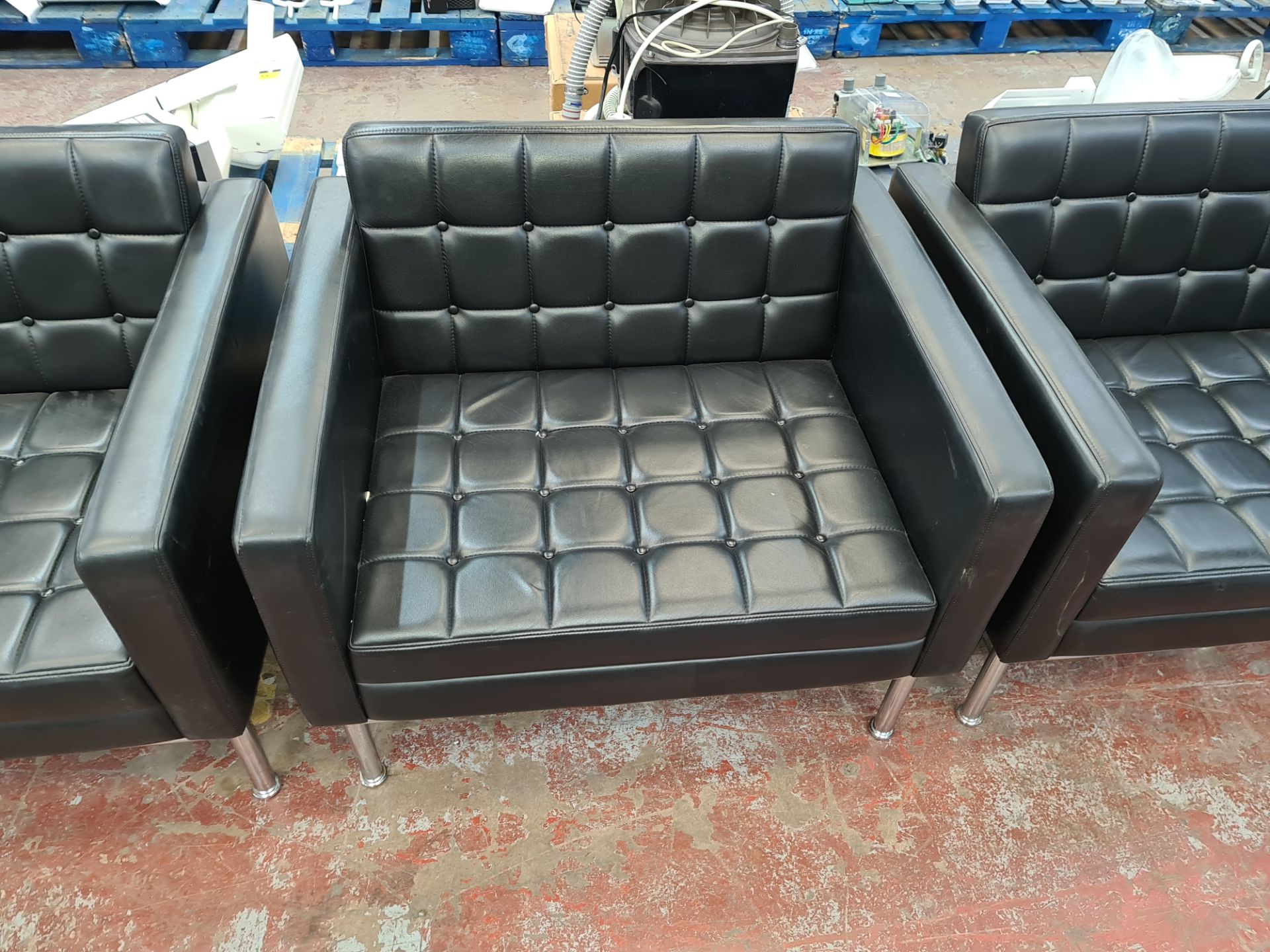 3 off Teknion Aegis modern wide black leather & chrome matching chairs - Image 4 of 8